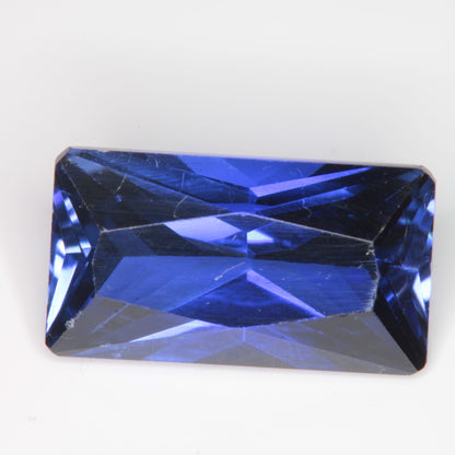 Faceted Flame Fusion Blue Sapphire Rectangle Gemstone