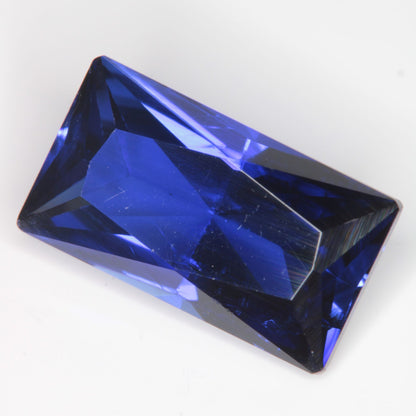 Faceted Flame Fusion Blue Sapphire Rectangle Gemstone
