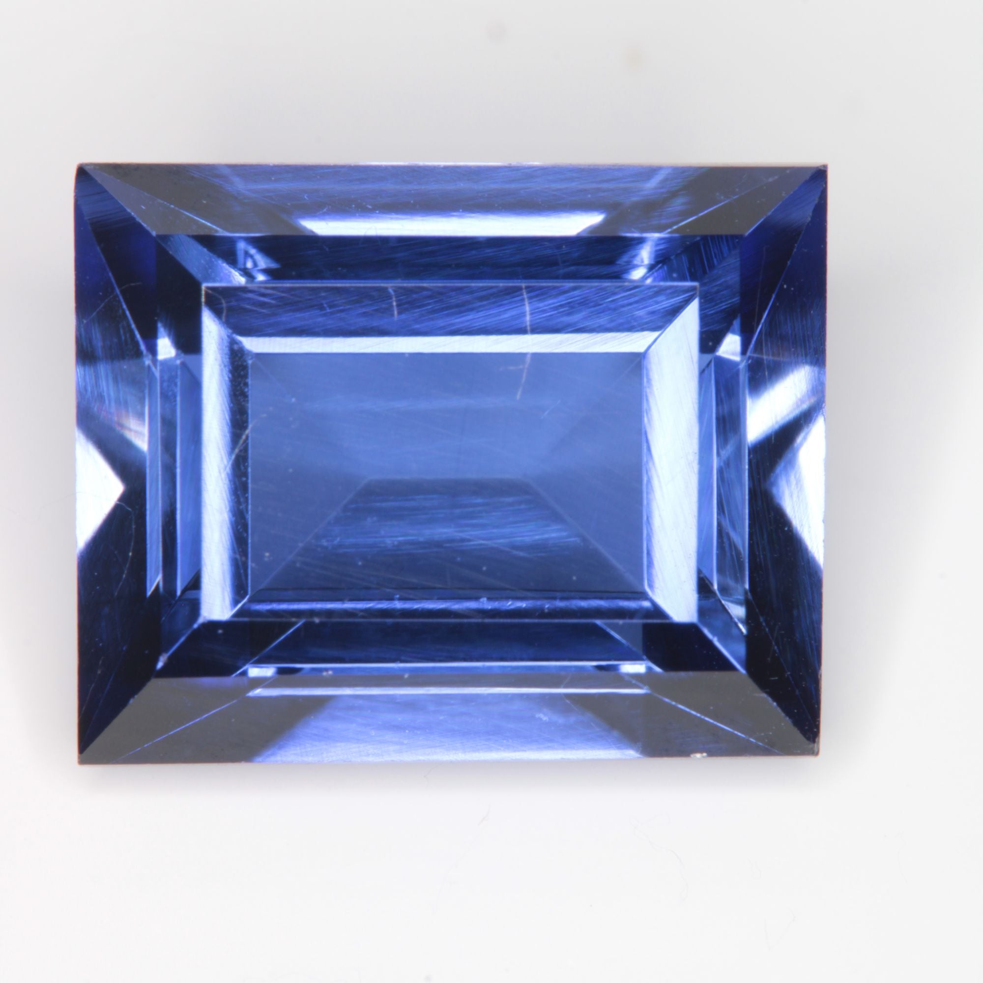 Faceted Flame Fusion Blue Sapphire Rectangle Gemstone