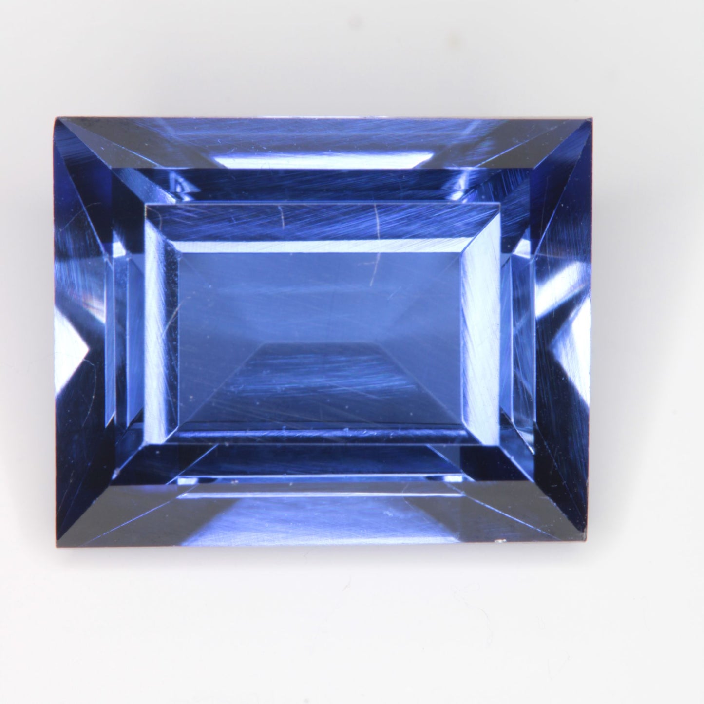 Faceted Flame Fusion Blue Sapphire Rectangle Gemstone