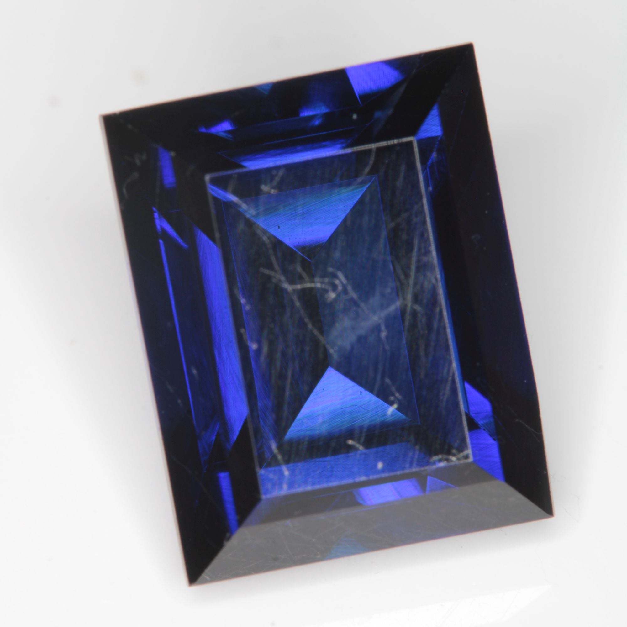 Faceted Flame Fusion Blue Sapphire Rectangle Gemstone