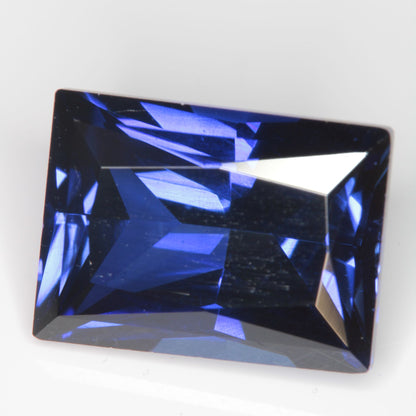 Faceted Flame Fusion Blue Sapphire Rectangle Gemstone