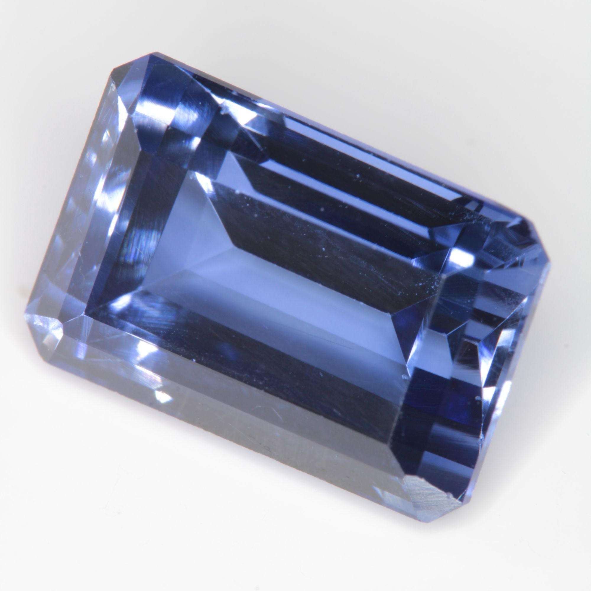 Faceted Flame Fusion Blue Sapphire Rectangle Gemstone