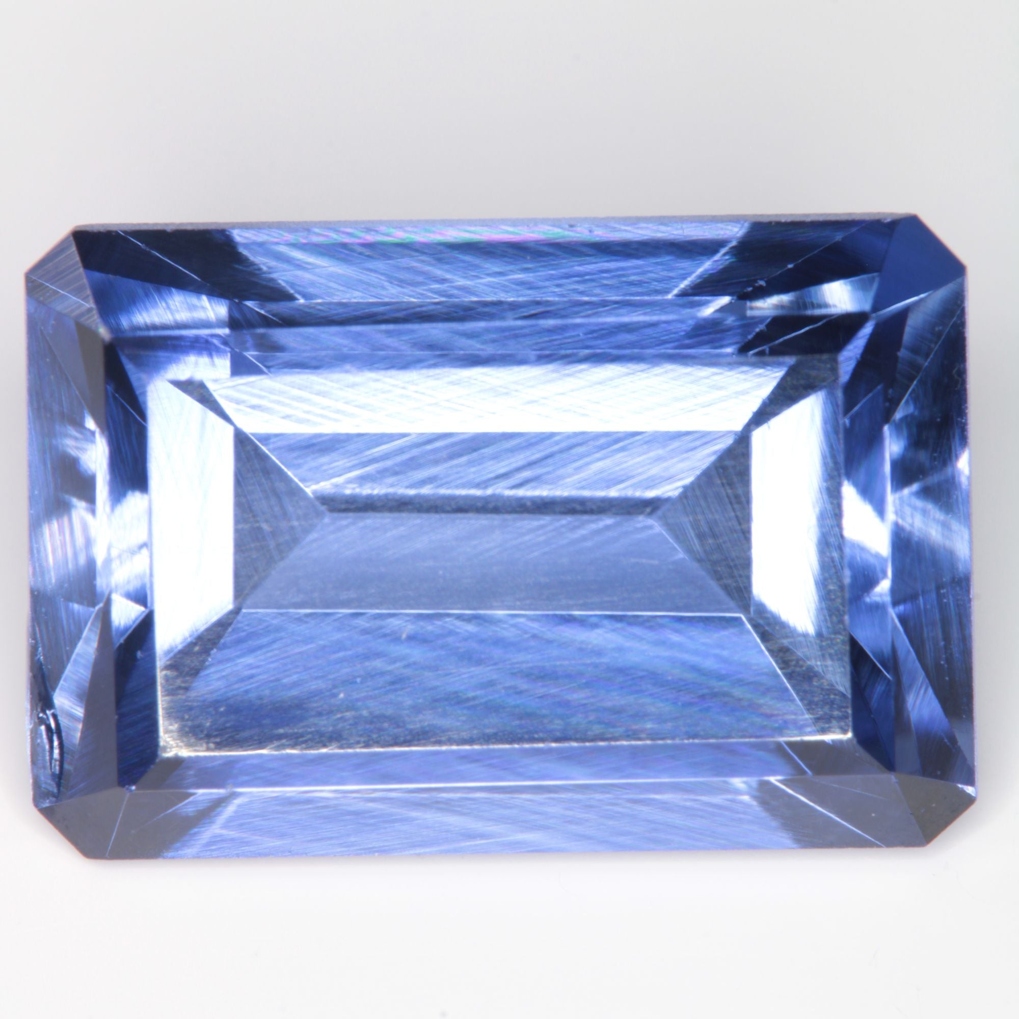 Faceted Flame Fusion Blue Sapphire Rectangle Gemstone