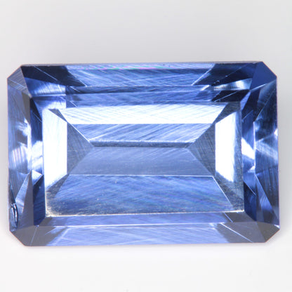 Faceted Flame Fusion Blue Sapphire Rectangle Gemstone
