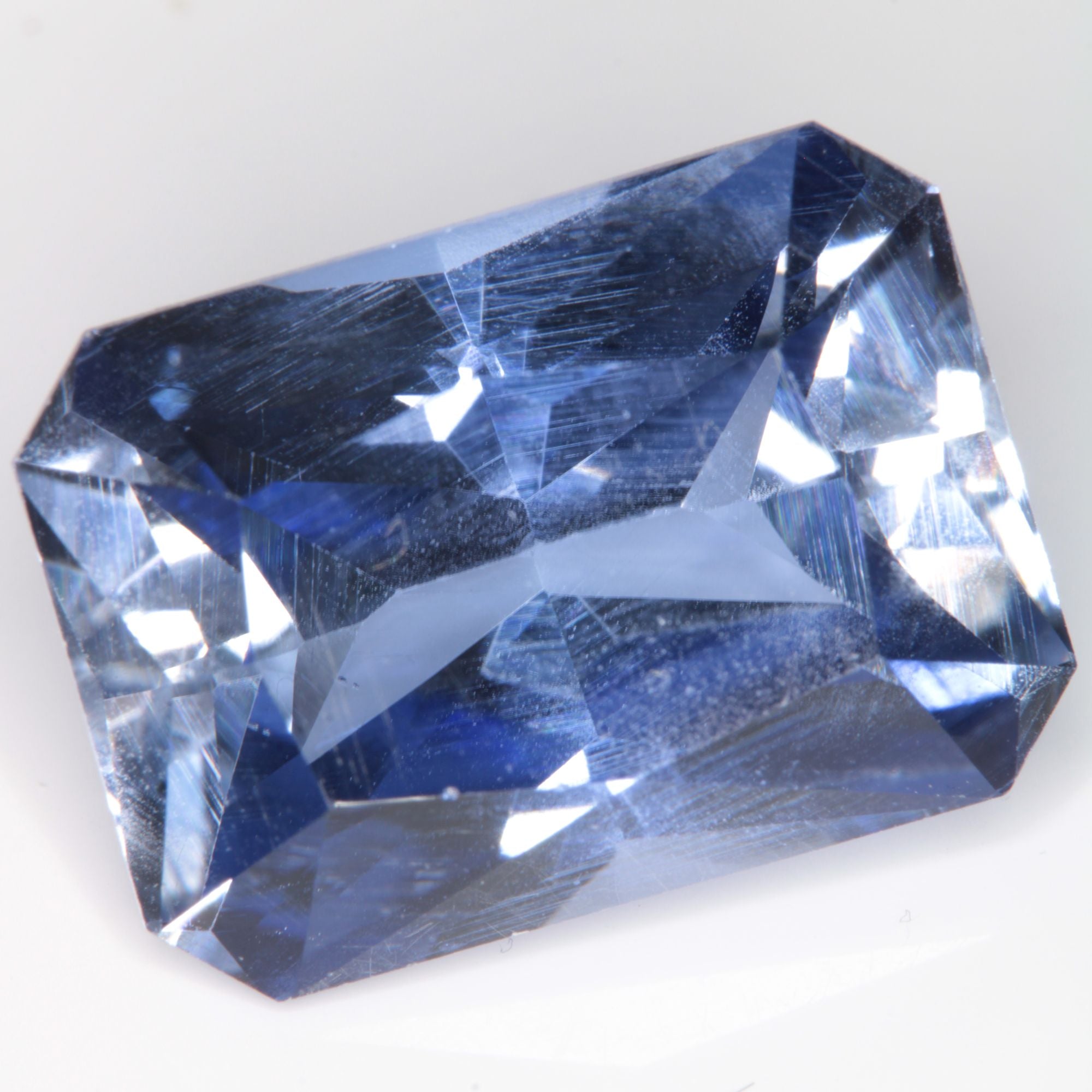 Faceted Flame Fusion Blue Sapphire Rectangle Gemstone