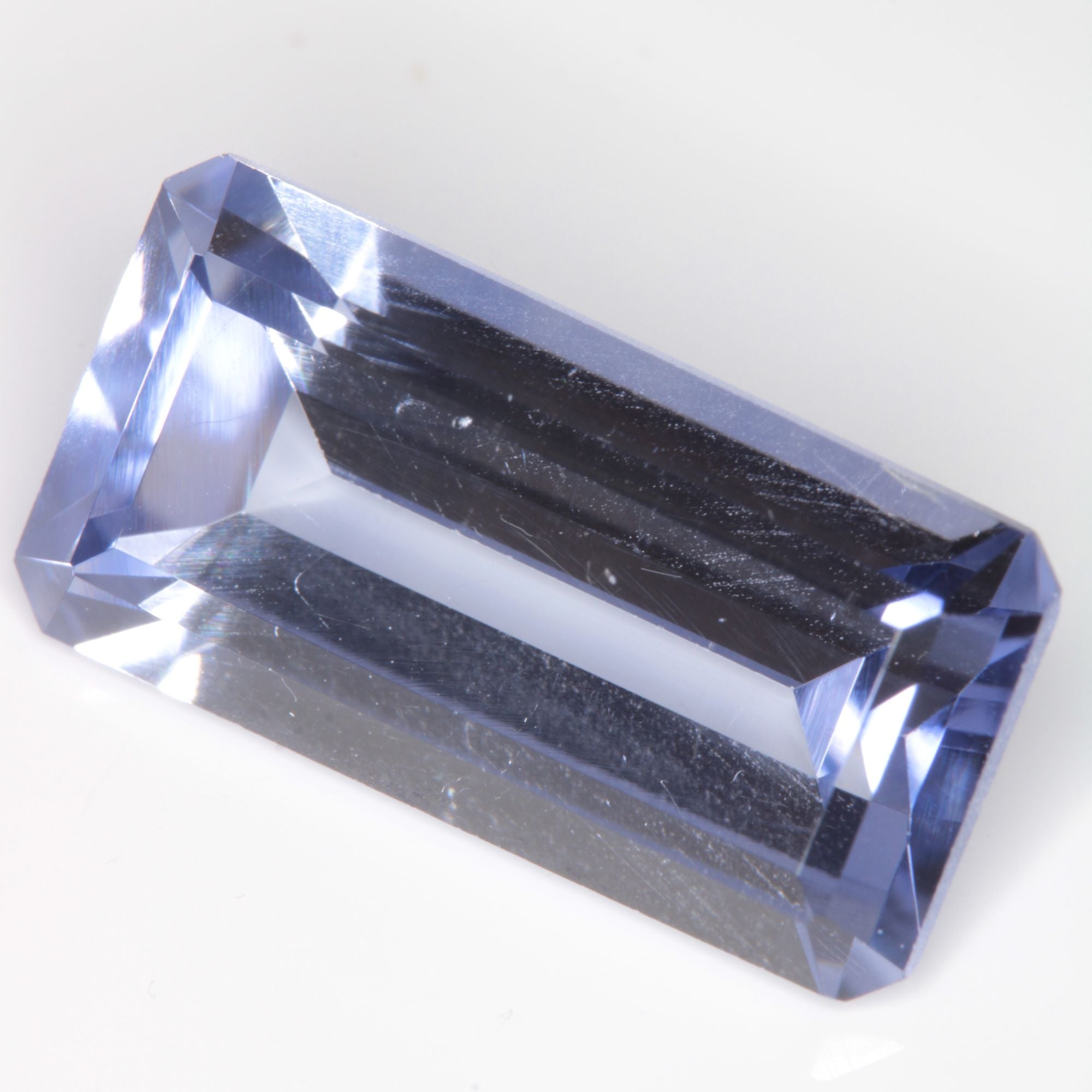 Faceted Flame Fusion Blue Sapphire Rectangle Gemstone
