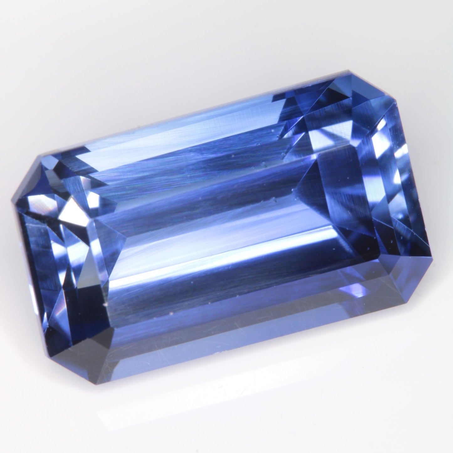 Faceted Flame Fusion Blue Sapphire Rectangle Gemstone