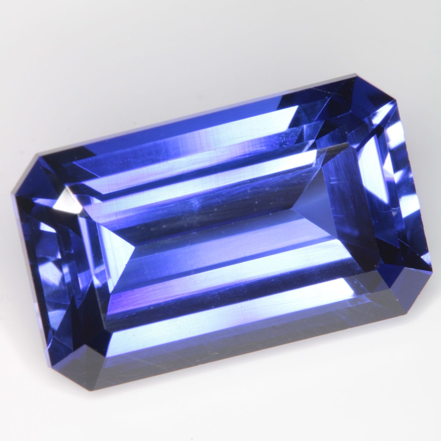 Faceted Flame Fusion Blue Sapphire Rectangle Gemstone