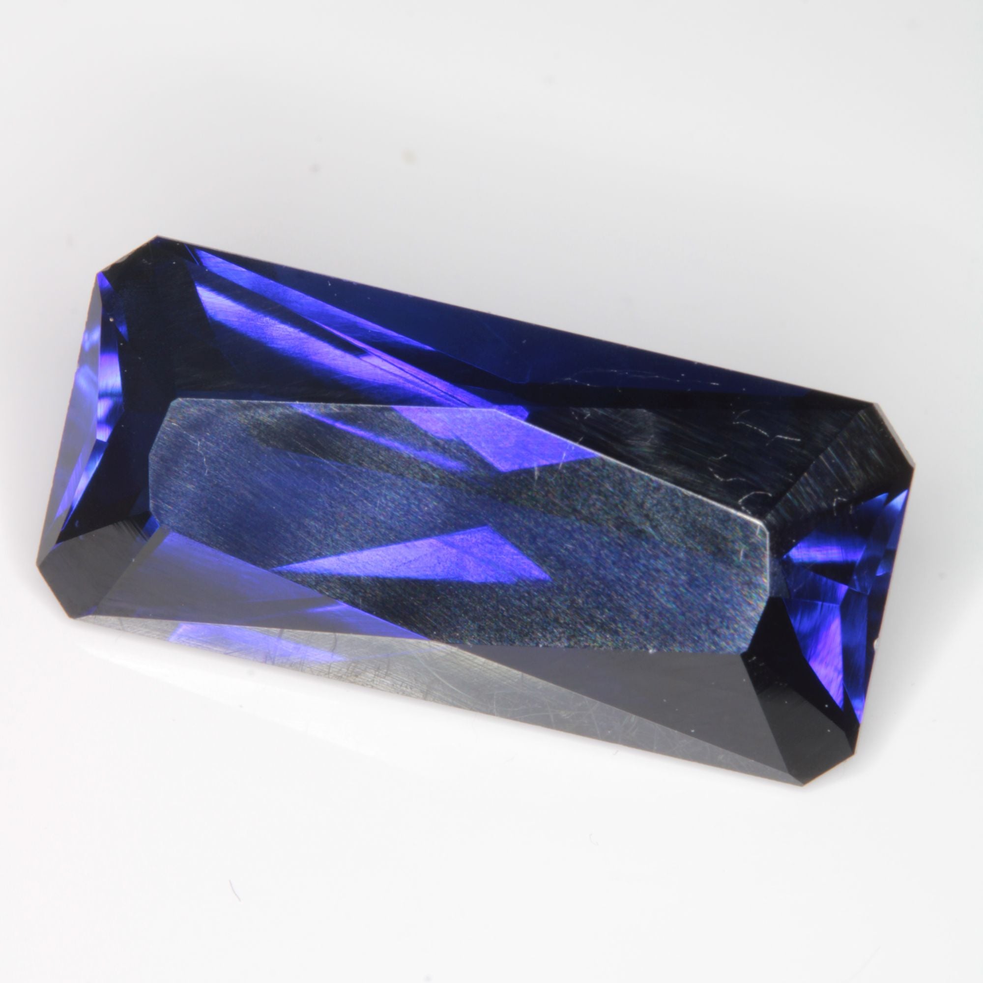 Faceted Flame Fusion Blue Sapphire Rectangle Gemstone