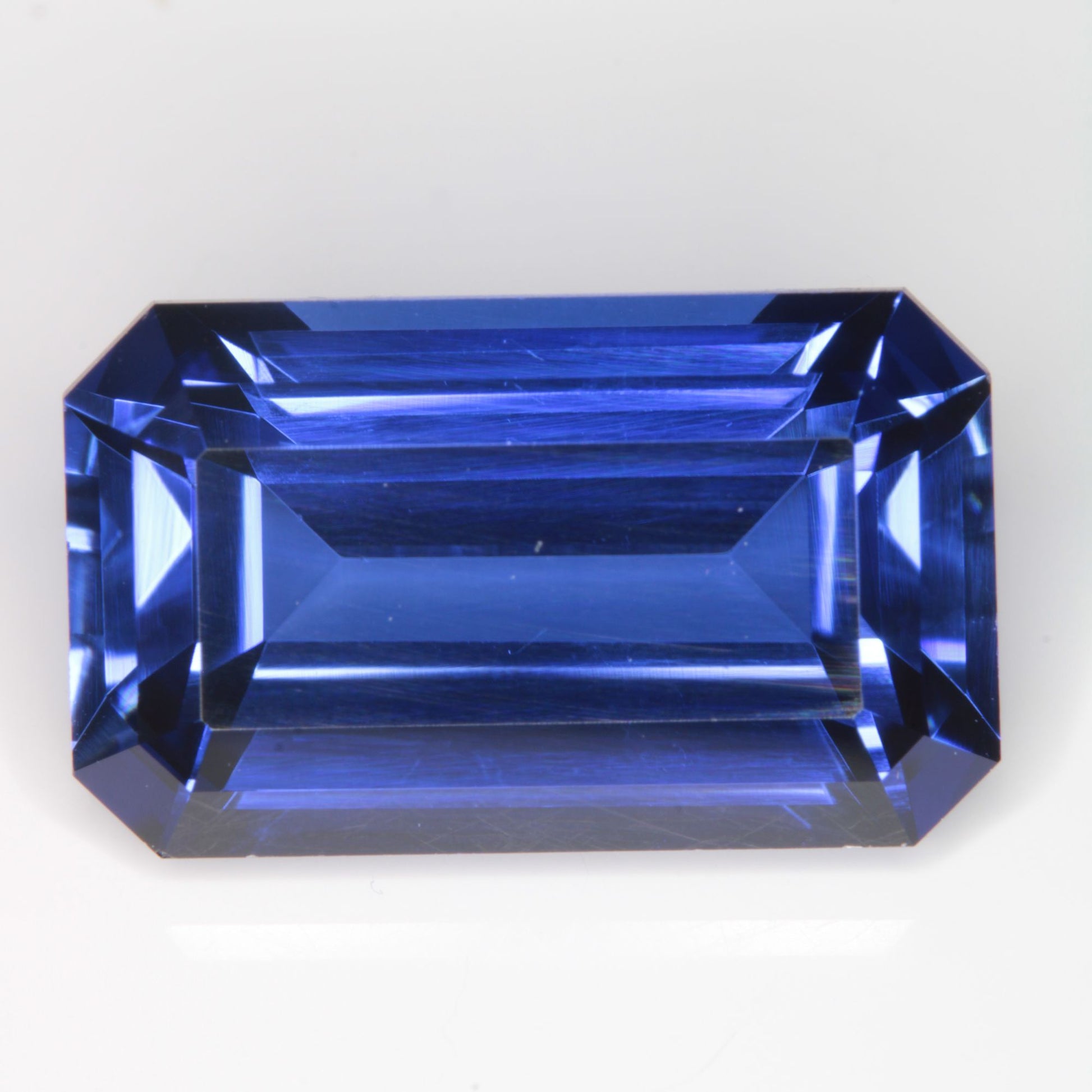 Faceted Flame Fusion Blue Sapphire Rectangle Gemstone