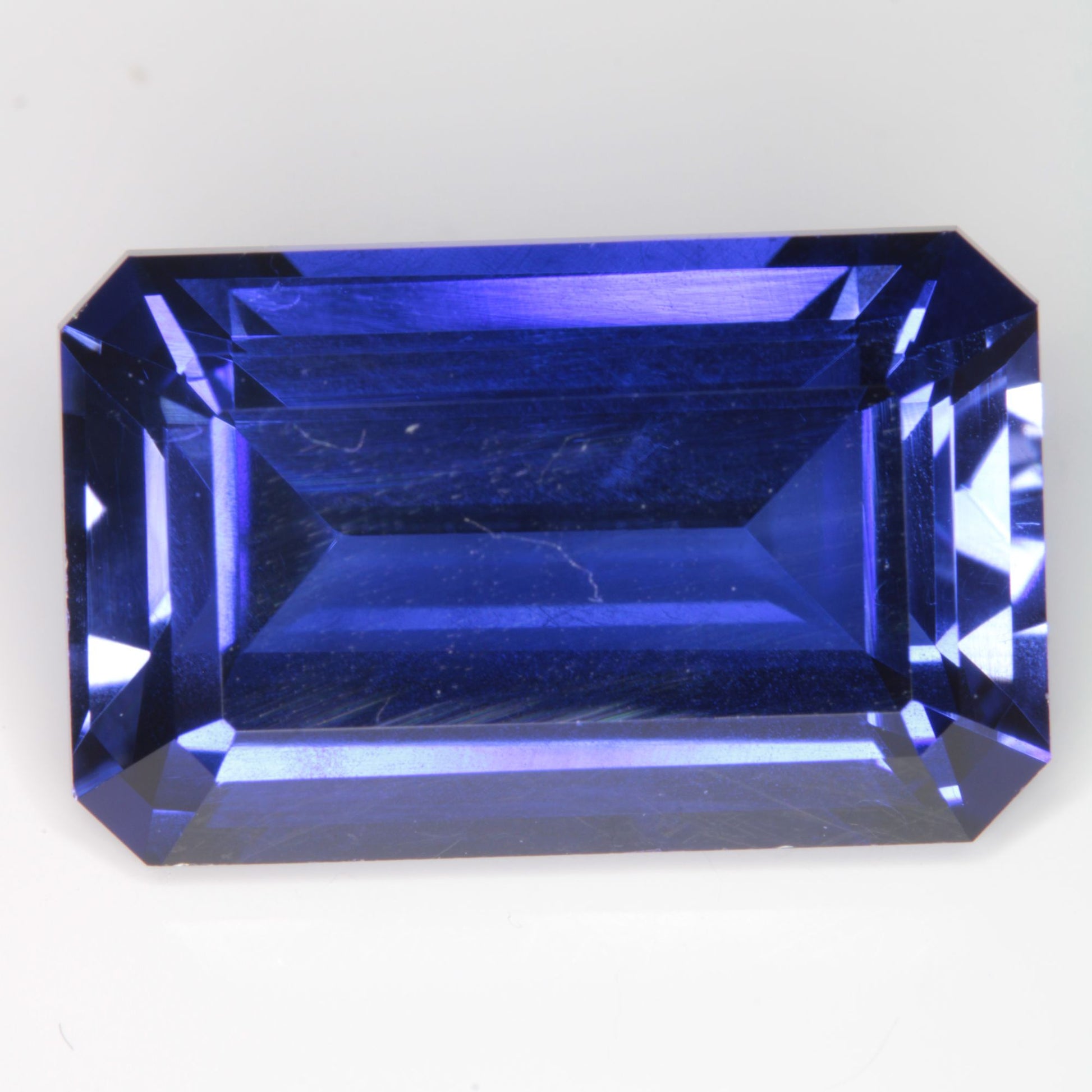 Faceted Flame Fusion Blue Sapphire Rectangle Gemstone