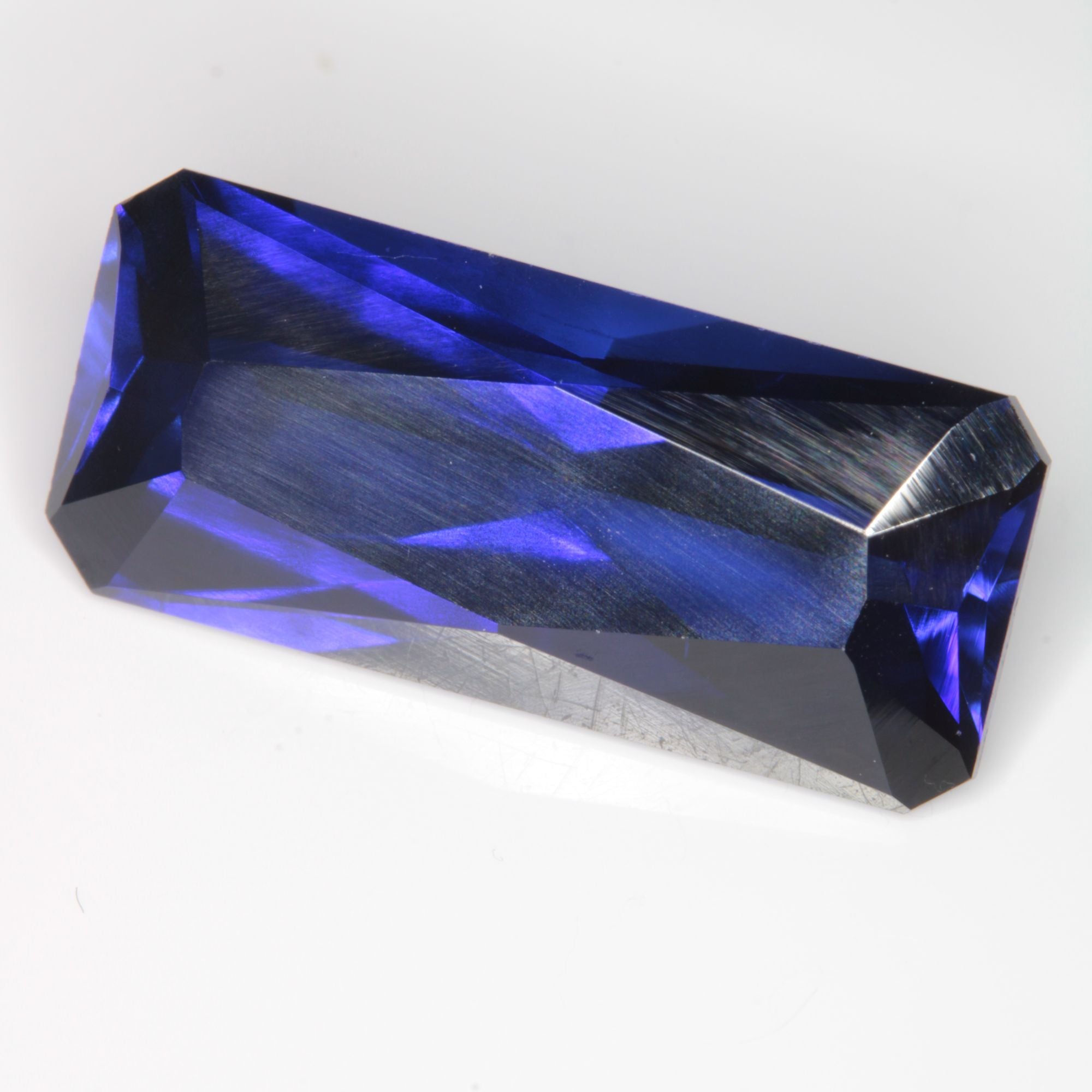 Faceted Flame Fusion Blue Sapphire Rectangle Gemstone