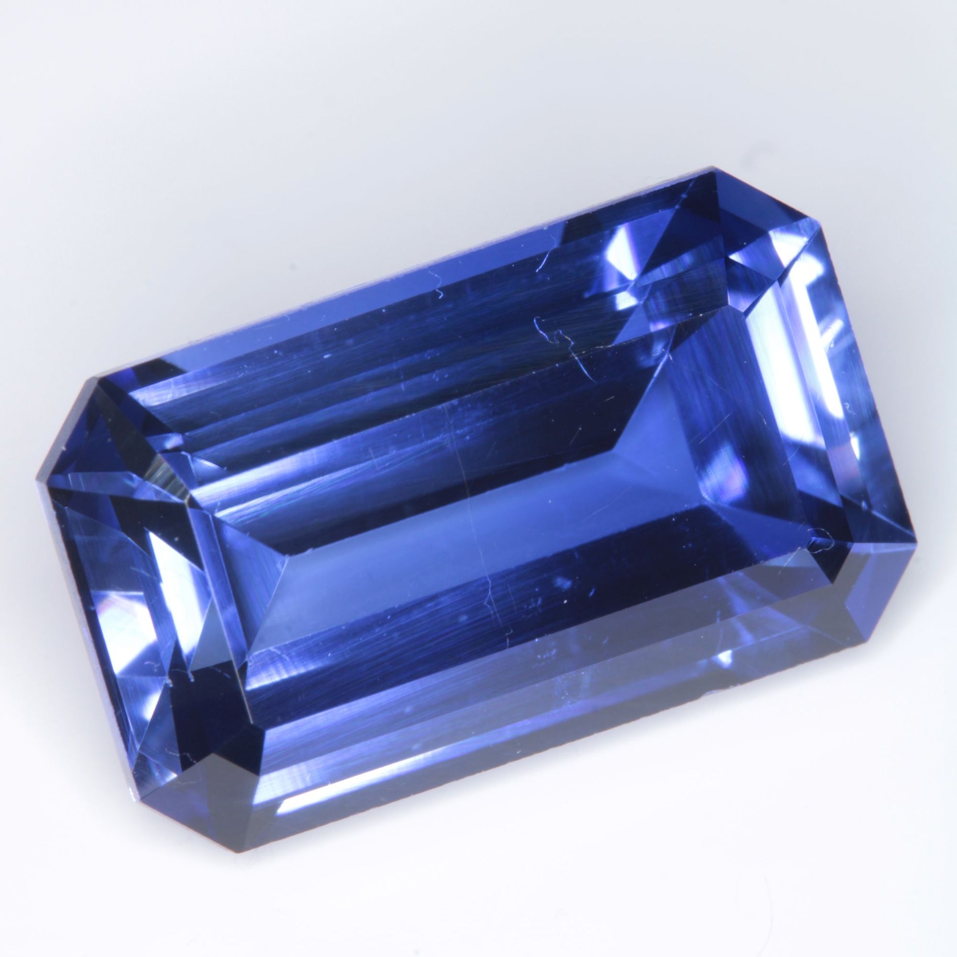 Faceted Flame Fusion Blue Sapphire Rectangle Gemstone