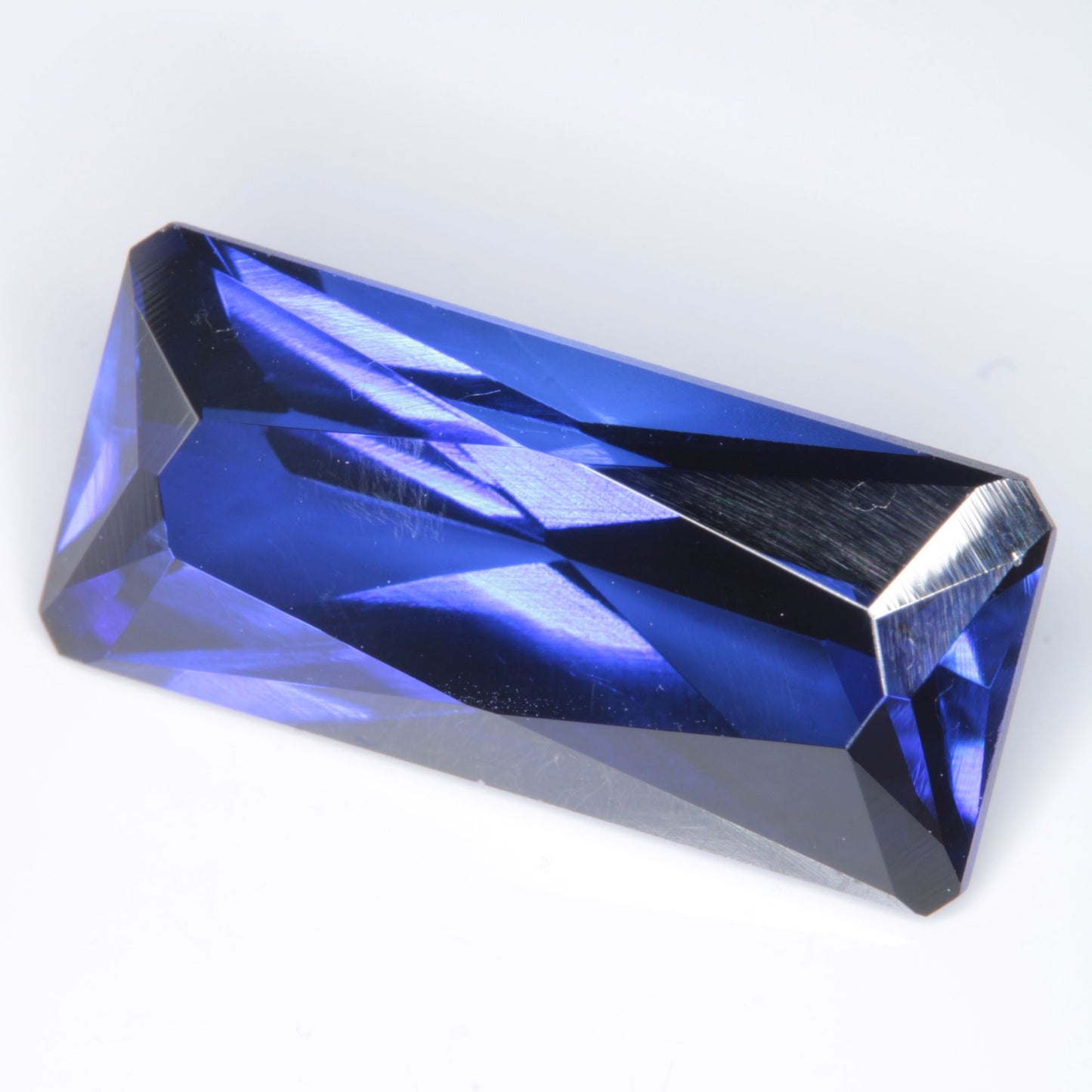 Faceted Flame Fusion Blue Sapphire Rectangle Gemstone