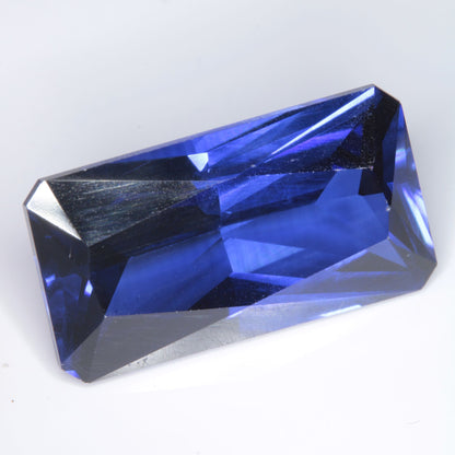 Faceted Flame Fusion Blue Sapphire Rectangle Gemstone