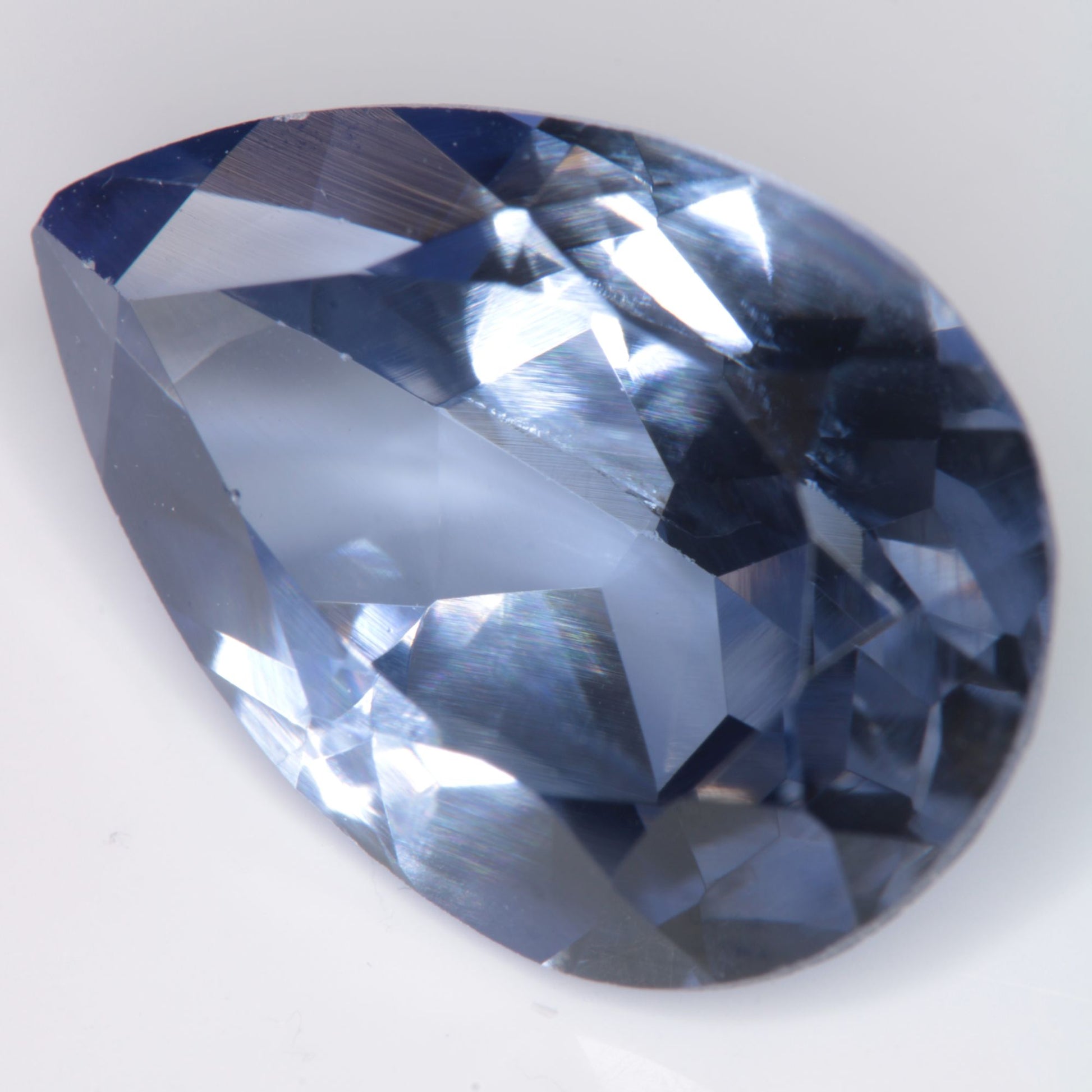 Faceted Flame Fusion Blue Sapphire Teardrop Gemstone