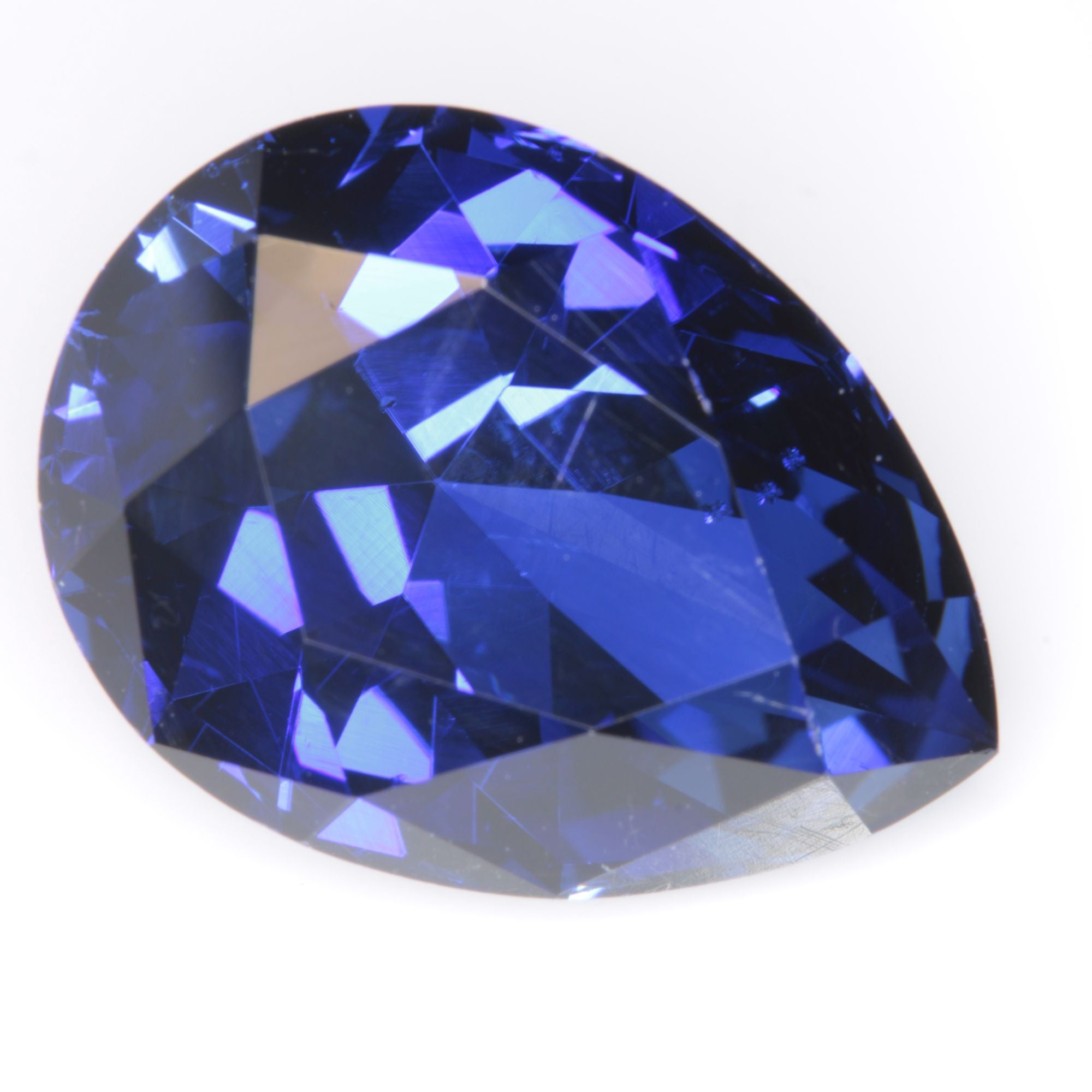 Faceted Flame Fusion Blue Sapphire Teardrop Gemstone