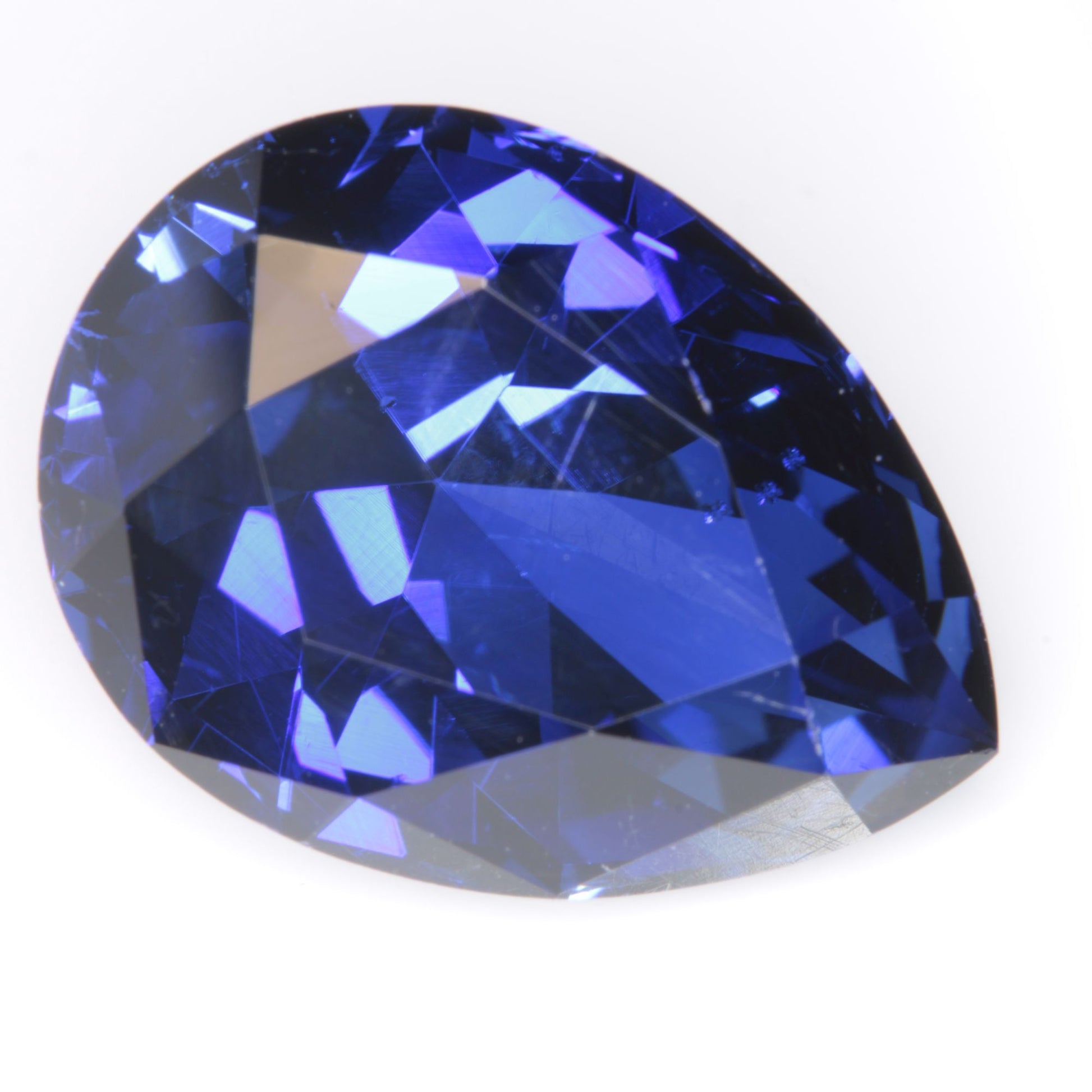 Faceted Flame Fusion Blue Sapphire Teardrop Gemstone