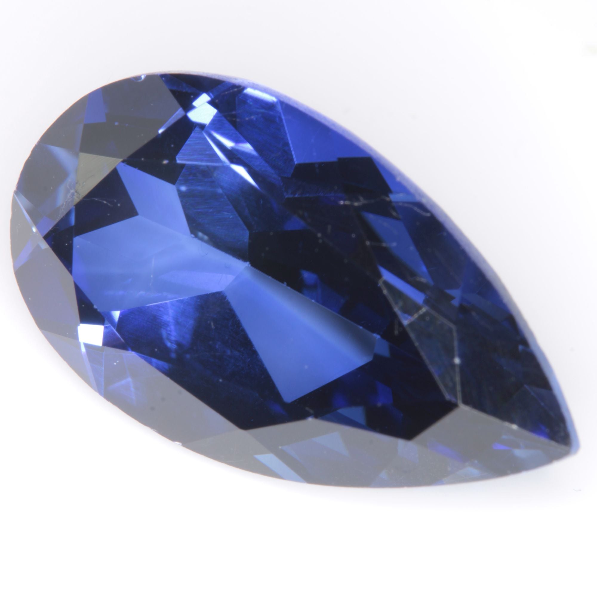 Faceted Flame Fusion Blue Sapphire Teardrop (Chip on back) Gemstone