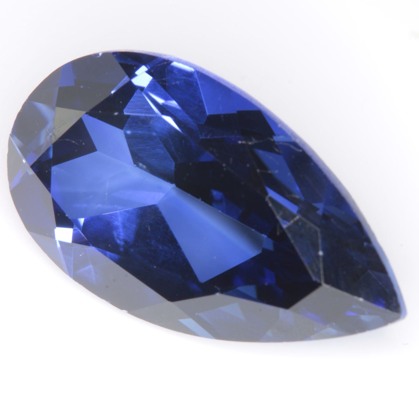 Faceted Flame Fusion Blue Sapphire Teardrop (Chip on back) Gemstone