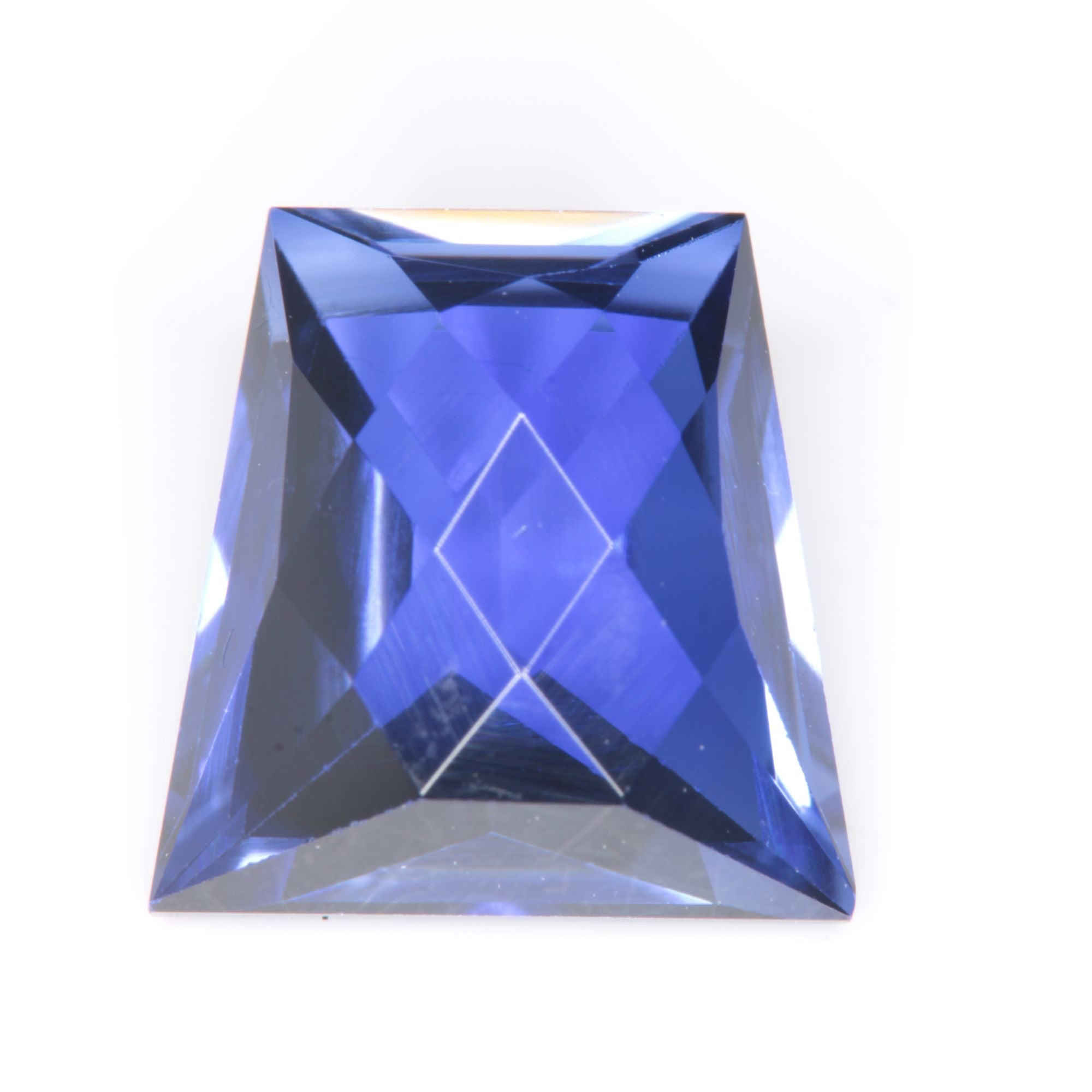 Faceted Flame Fusion Blue Sapphire Trapezoid Checker Gemstone