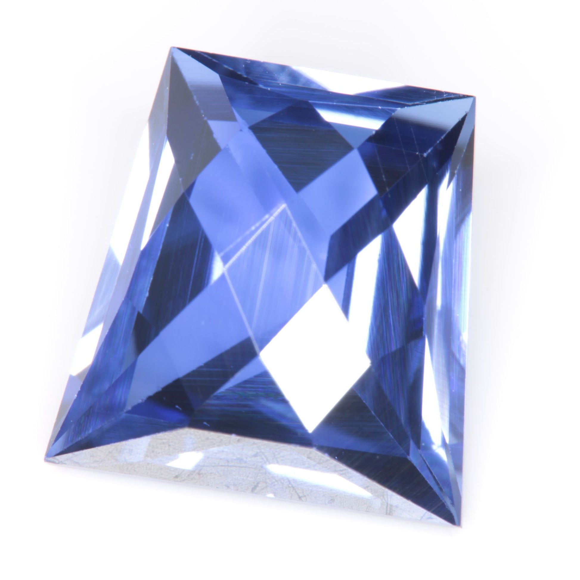Faceted Flame Fusion Blue Sapphire Trapezoid Checker Gemstone