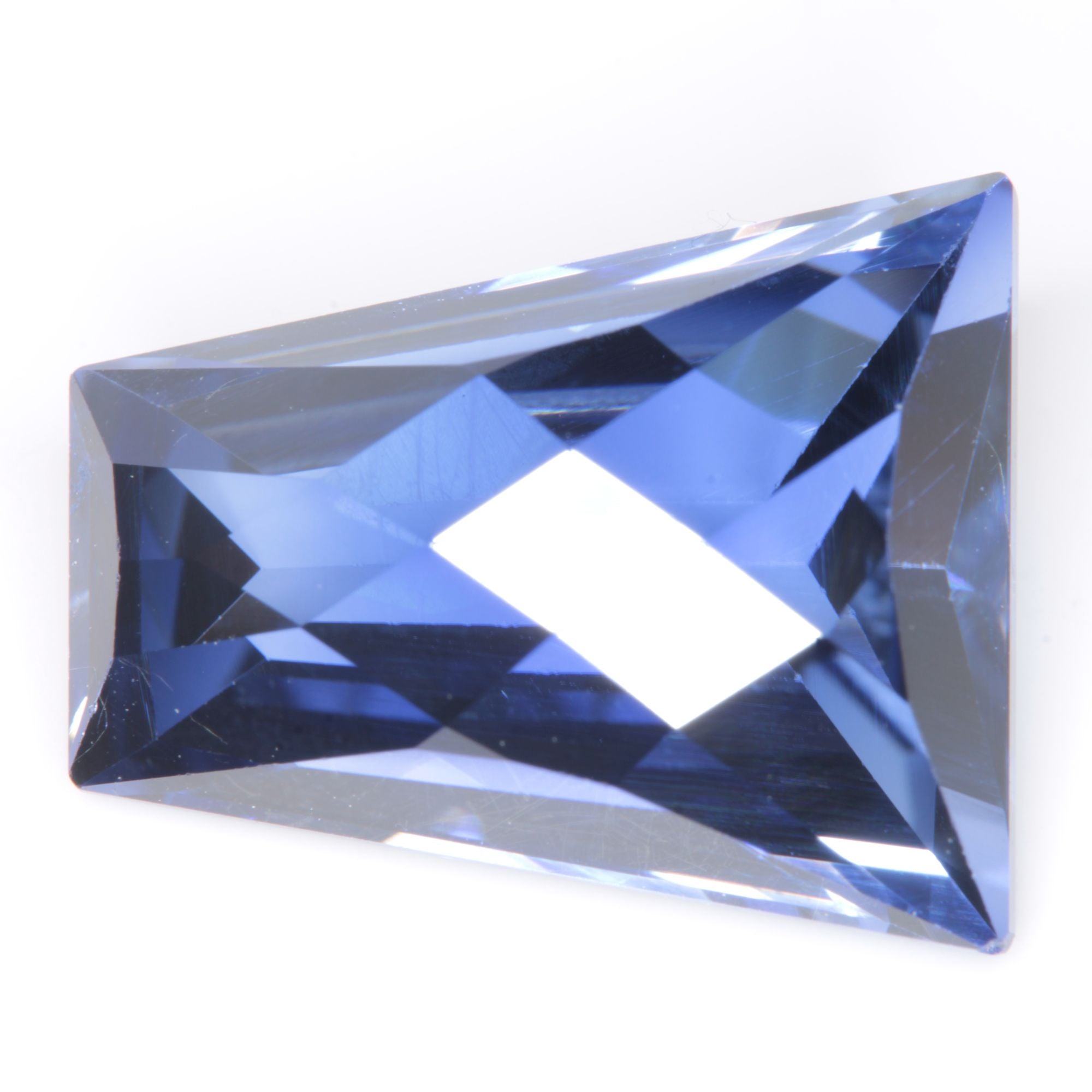 Faceted Flame Fusion Blue Sapphire Trapezoid Checker Gemstone