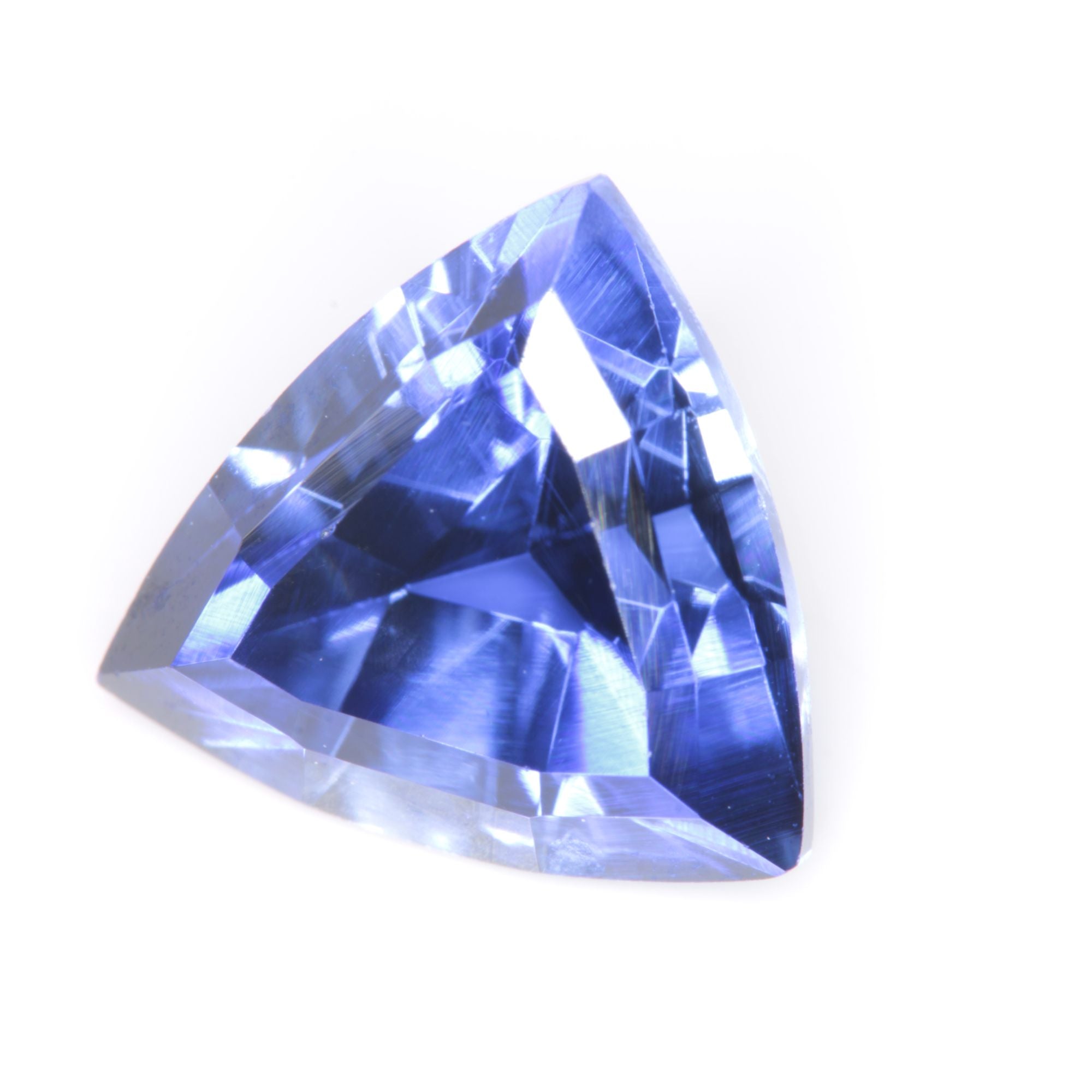 Faceted Flame Fusion Blue Sapphire Trillion Gemstone