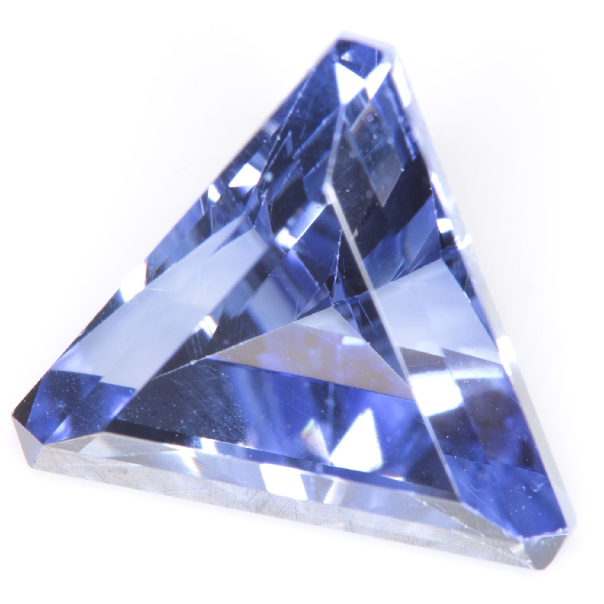 Faceted Flame Fusion Blue Sapphire Trillion Gemstone