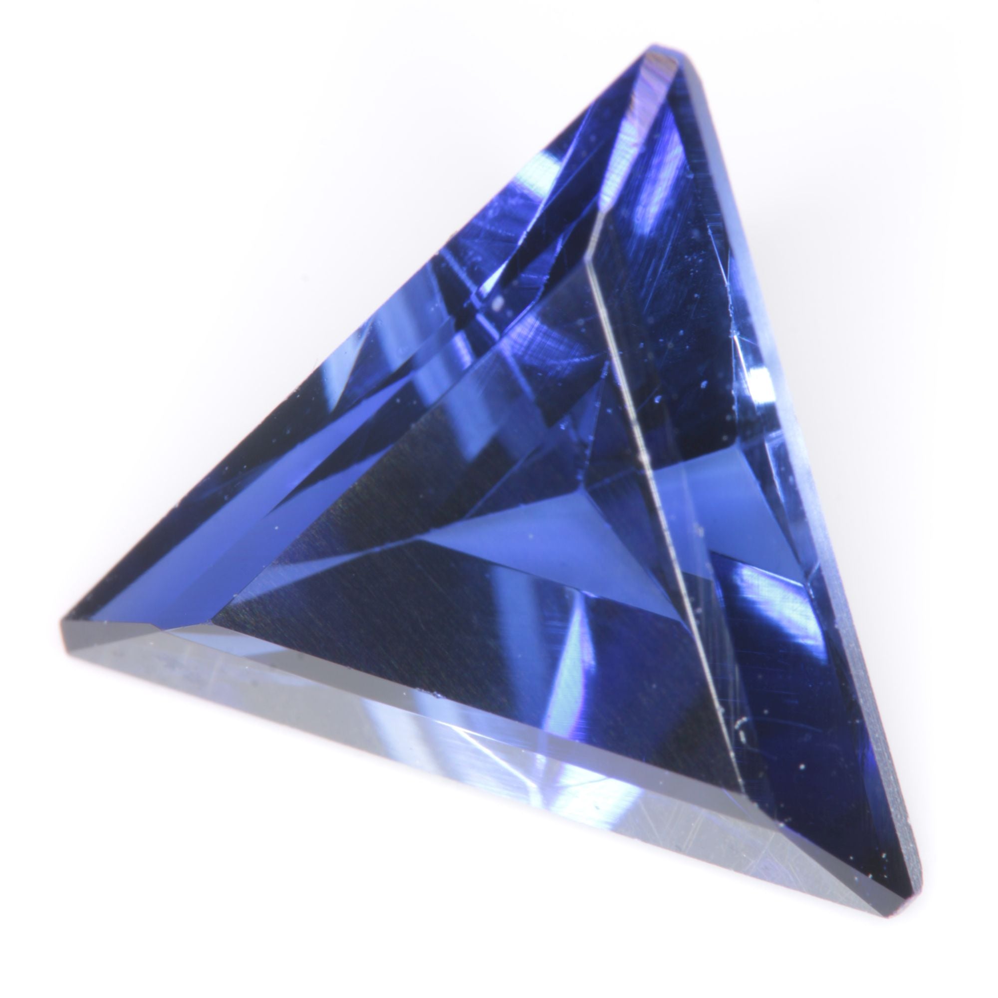 Faceted Flame Fusion Blue Sapphire Trillion Gemstone