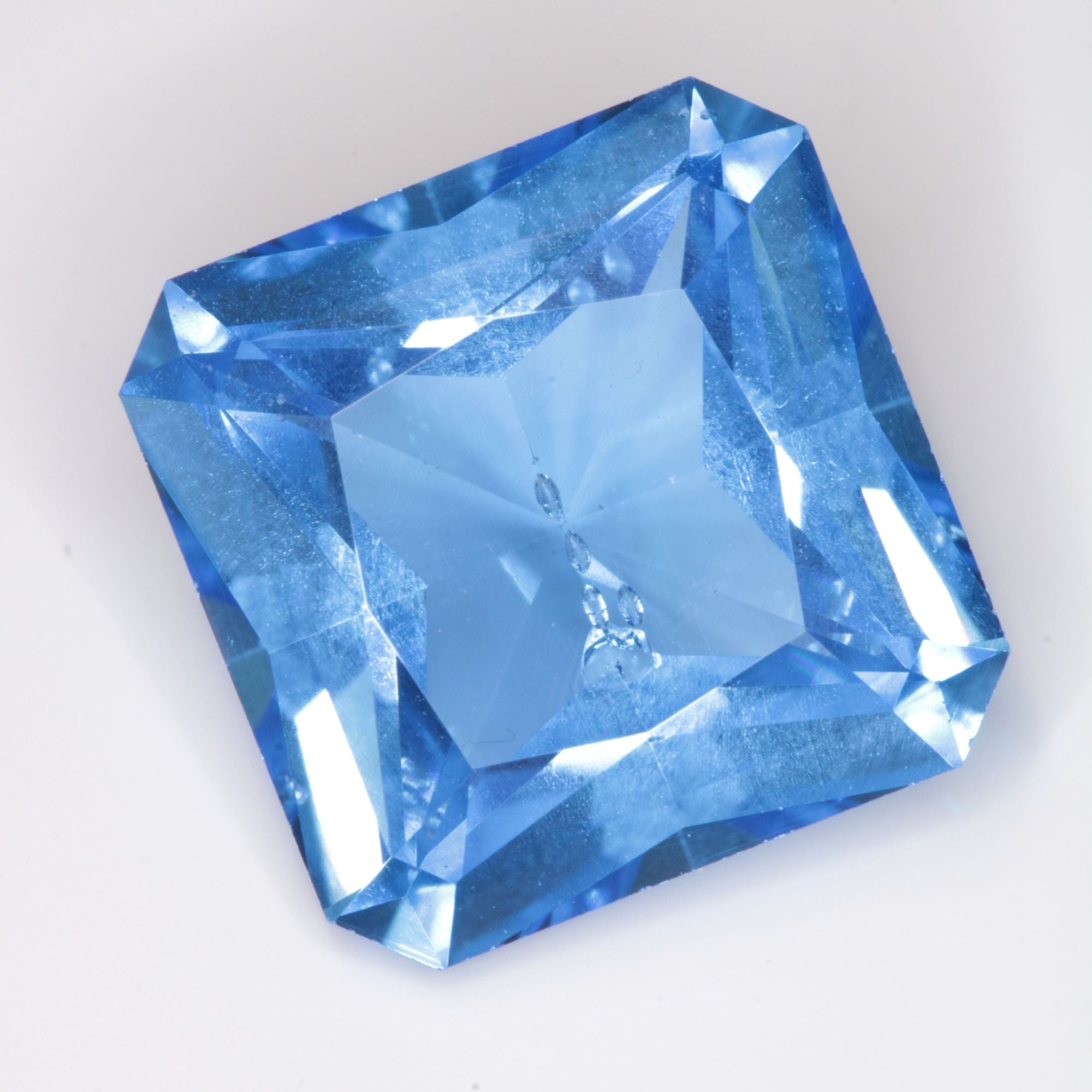 Faceted Flame Fusion Blue Spinel Bubbly Square Cut Gemstone