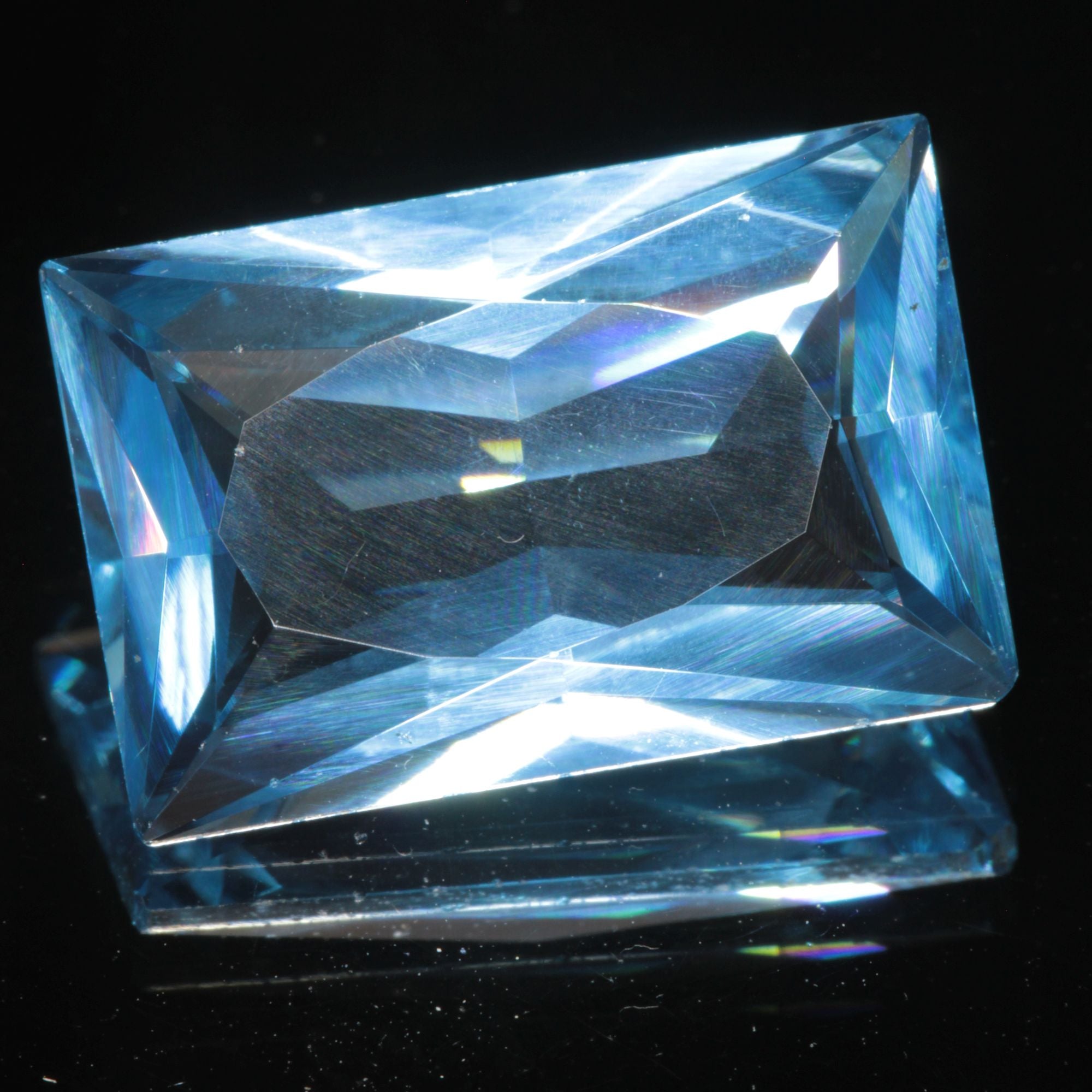 Faceted Flame Fusion Blue Spinel Rectangle Cut Gemstone