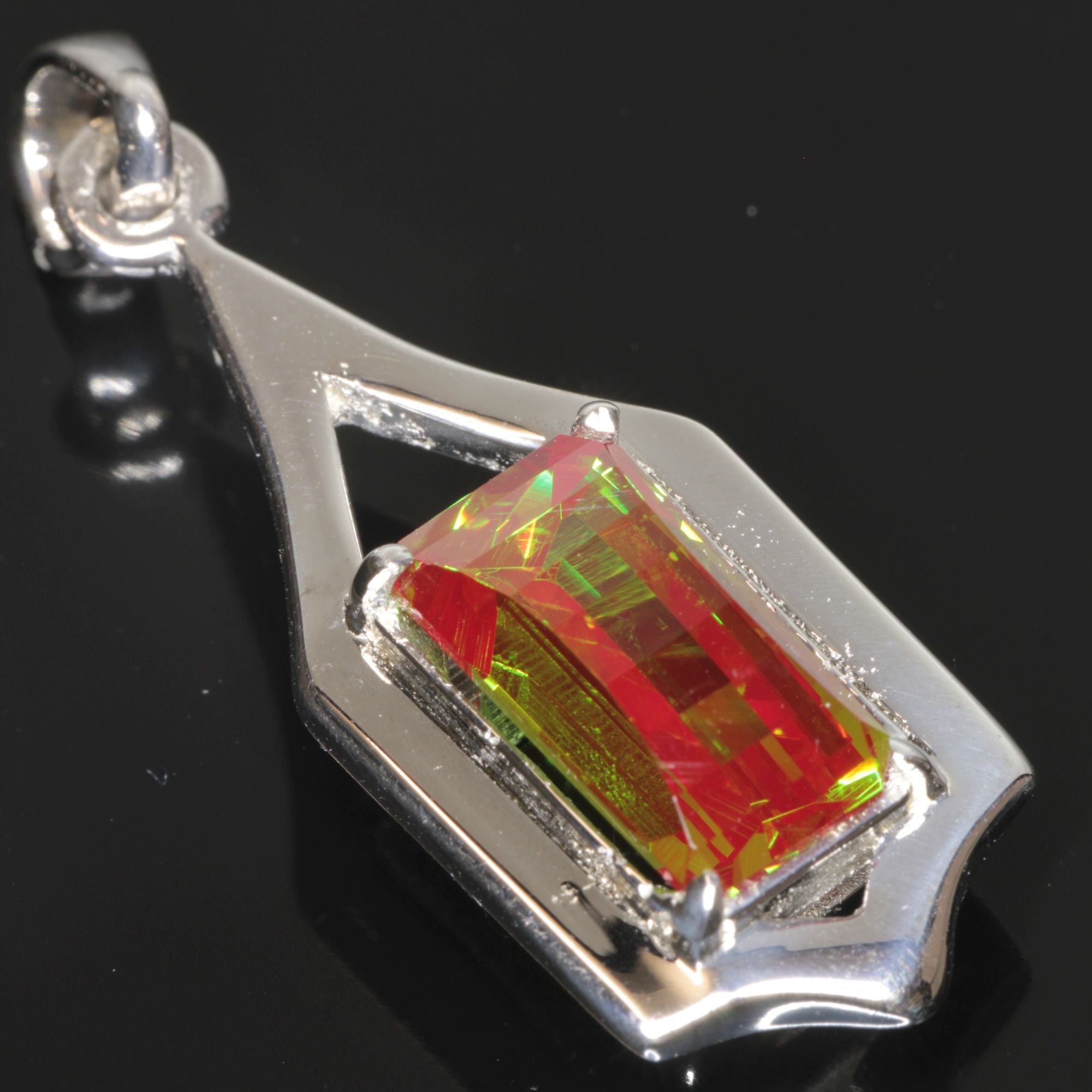 Faceted Christmas Garnet Framed Pixel Pendant Pendant