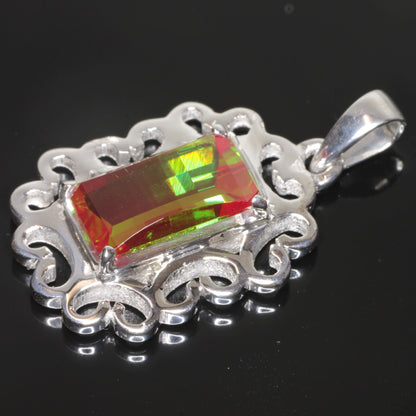 Faceted Christmas Garnet Curlicue Framed Pixel Pendant Pendant