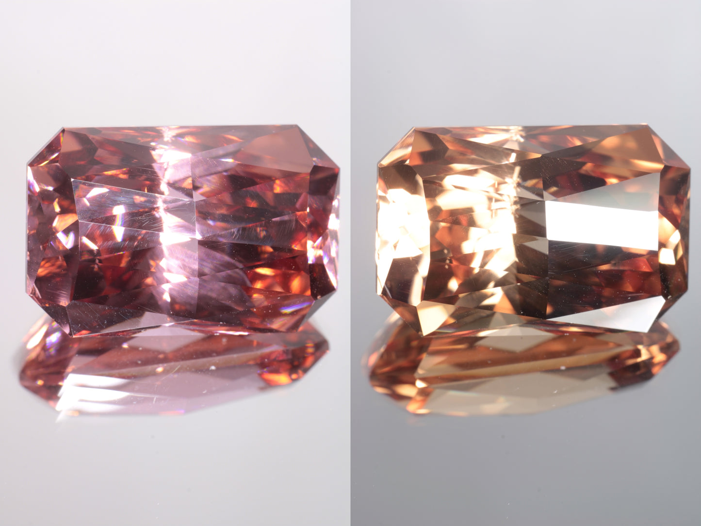Lab Perovskite Cut Gems, Pink to Orange Red Laser YAP