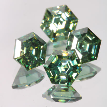 Dichroic Moissanite Hexagon Cut Gems, Blue and Yellow Pleochroic SiC
