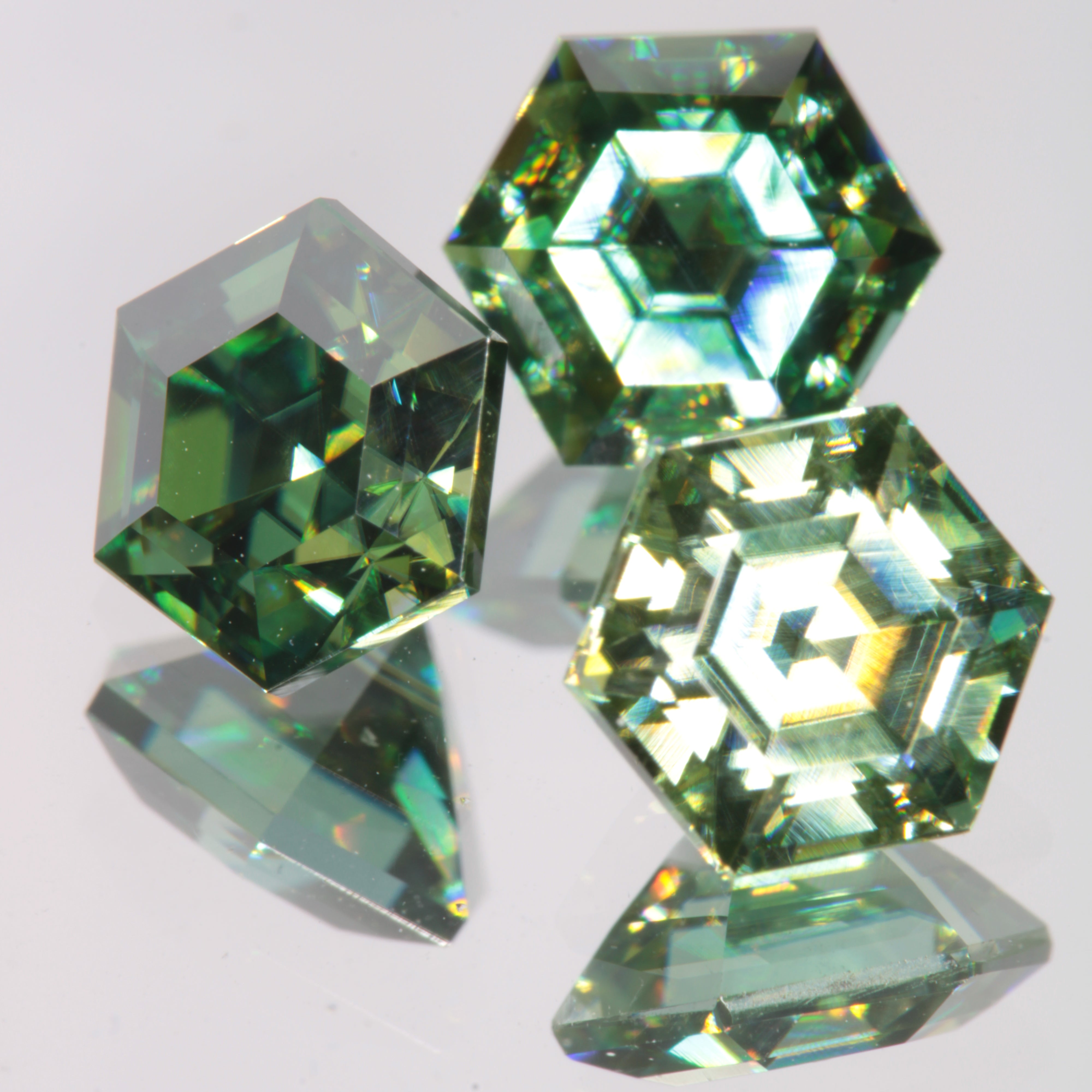 Dichroic Moissanite Hexagon Cut Gems, Blue and Yellow Pleochroic SiC