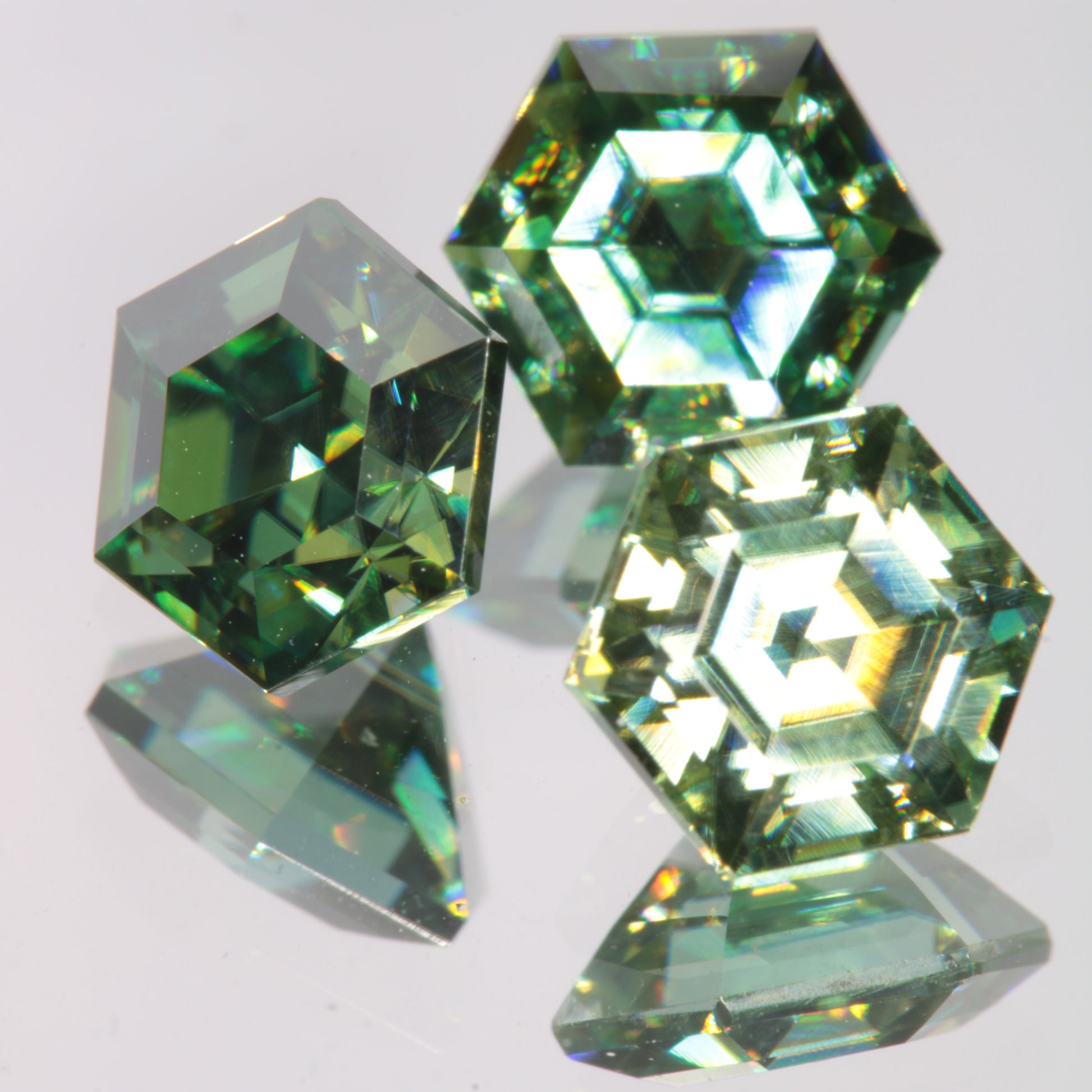 Dichroic Moissanite Hexagon Cut Gems, Blue and Yellow Pleochroic SiC