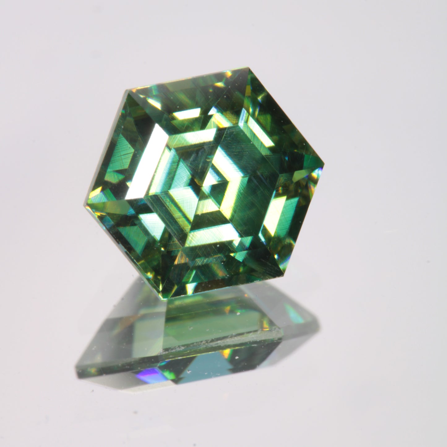 Dichroic Moissanite Hexagon Cut Gems, Blue and Yellow Pleochroic SiC
