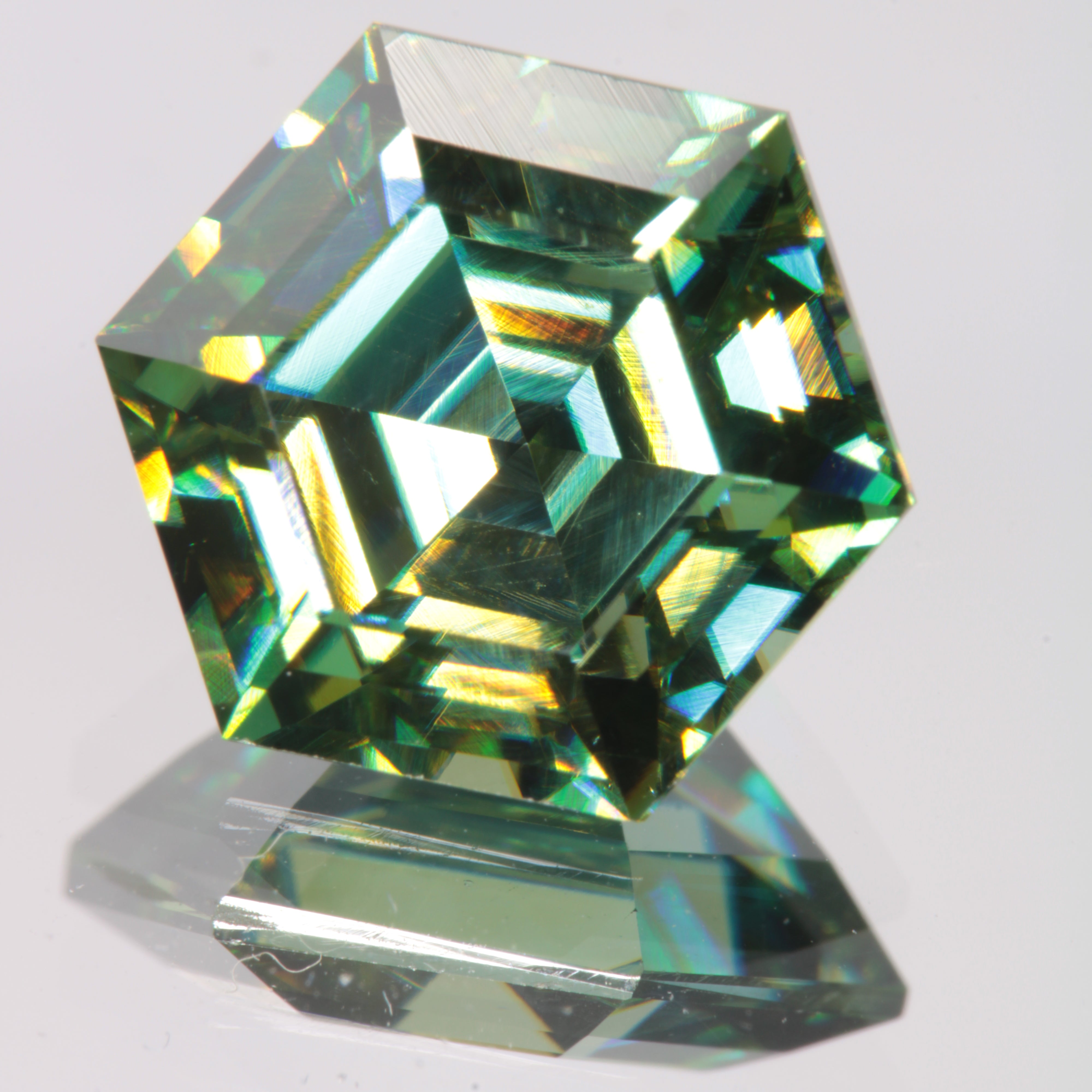 Dichroic Moissanite Hexagon Cut Gems, Blue and Yellow Pleochroic SiC