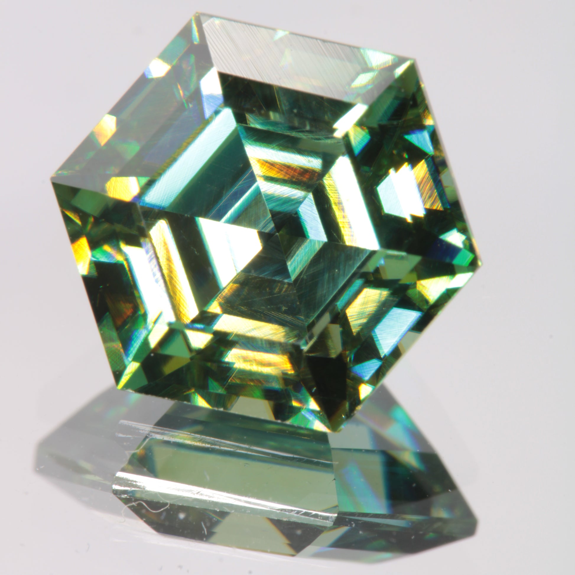 Dichroic Moissanite Hexagon Cut Gems, Blue and Yellow Pleochroic SiC