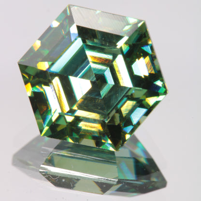 Dichroic Moissanite Hexagon Cut Gems, Blue and Yellow Pleochroic SiC