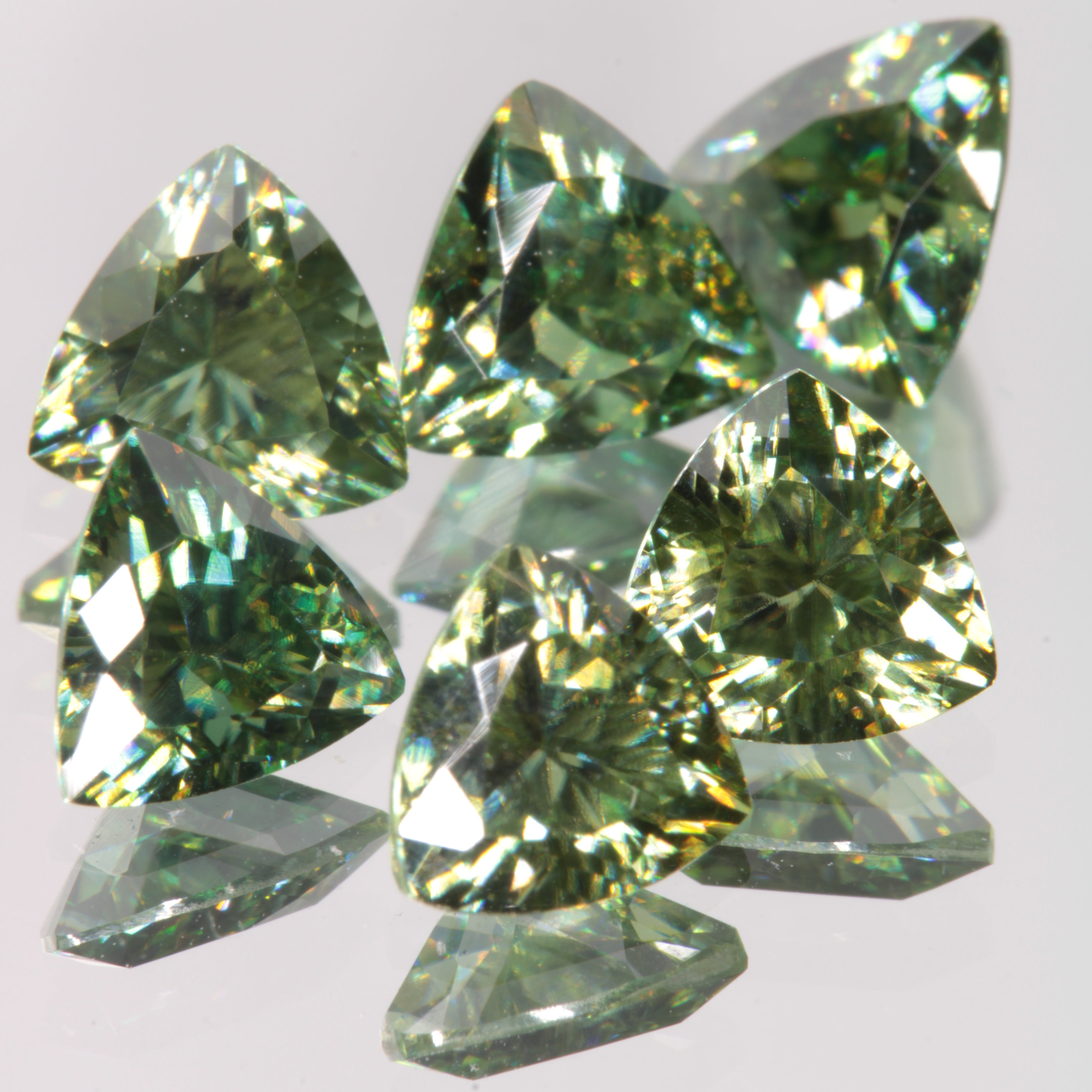 Dichroic Moissanite Faceted Trillion Gemstone, Blue and Yellow Moissanite