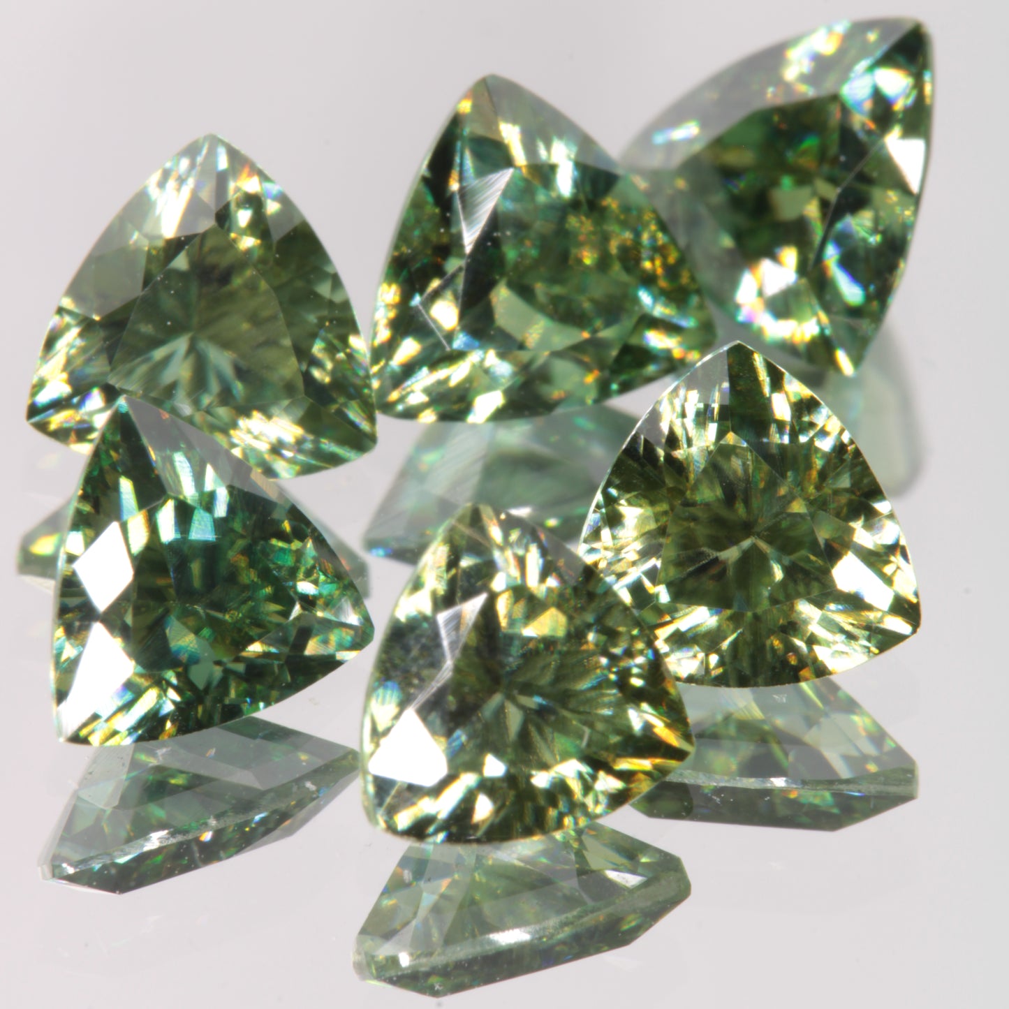 Dichroic Moissanite Faceted Trillion Gemstone, Blue and Yellow Moissanite