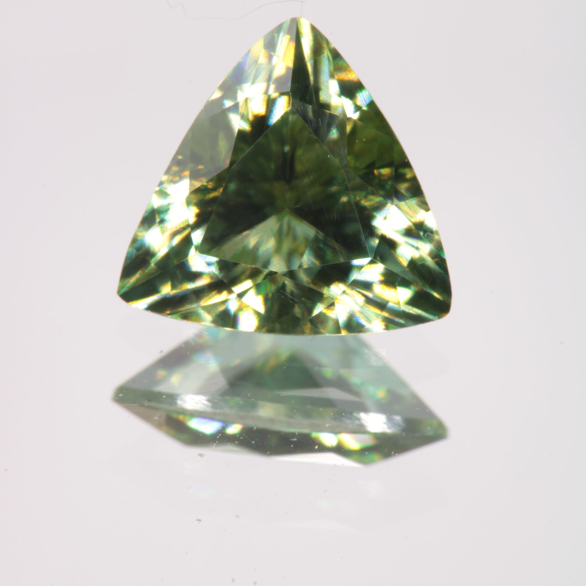 Dichroic Moissanite Faceted Trillion Gemstone, Blue and Yellow Moissanite