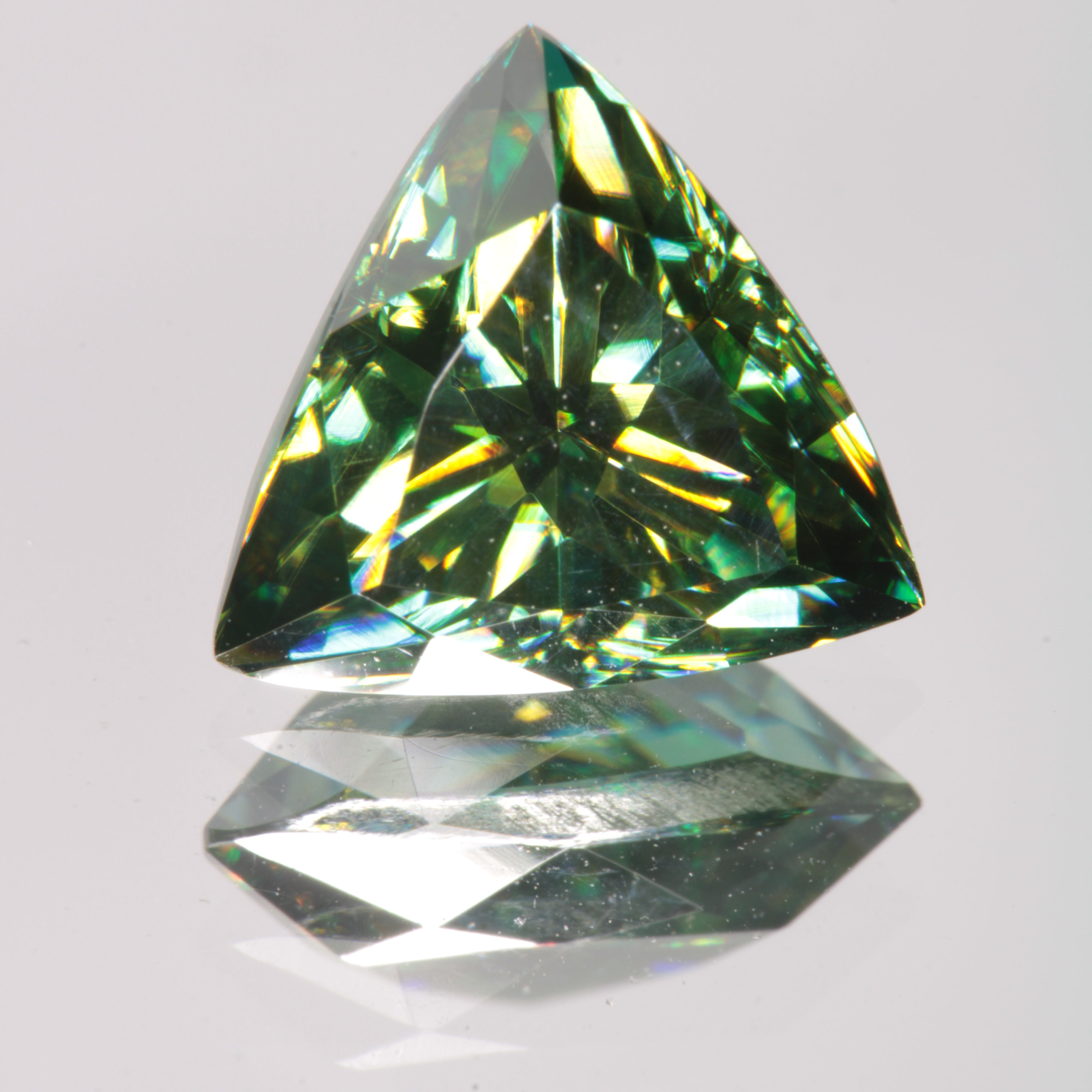 Dichroic Moissanite Faceted Trillion Gemstone, Blue and Yellow Moissanite