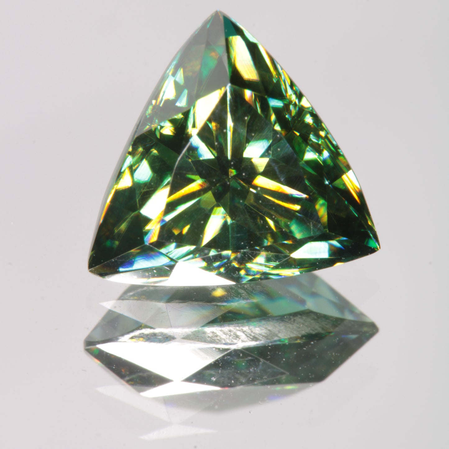 Dichroic Moissanite Faceted Trillion Gemstone, Blue and Yellow Moissanite