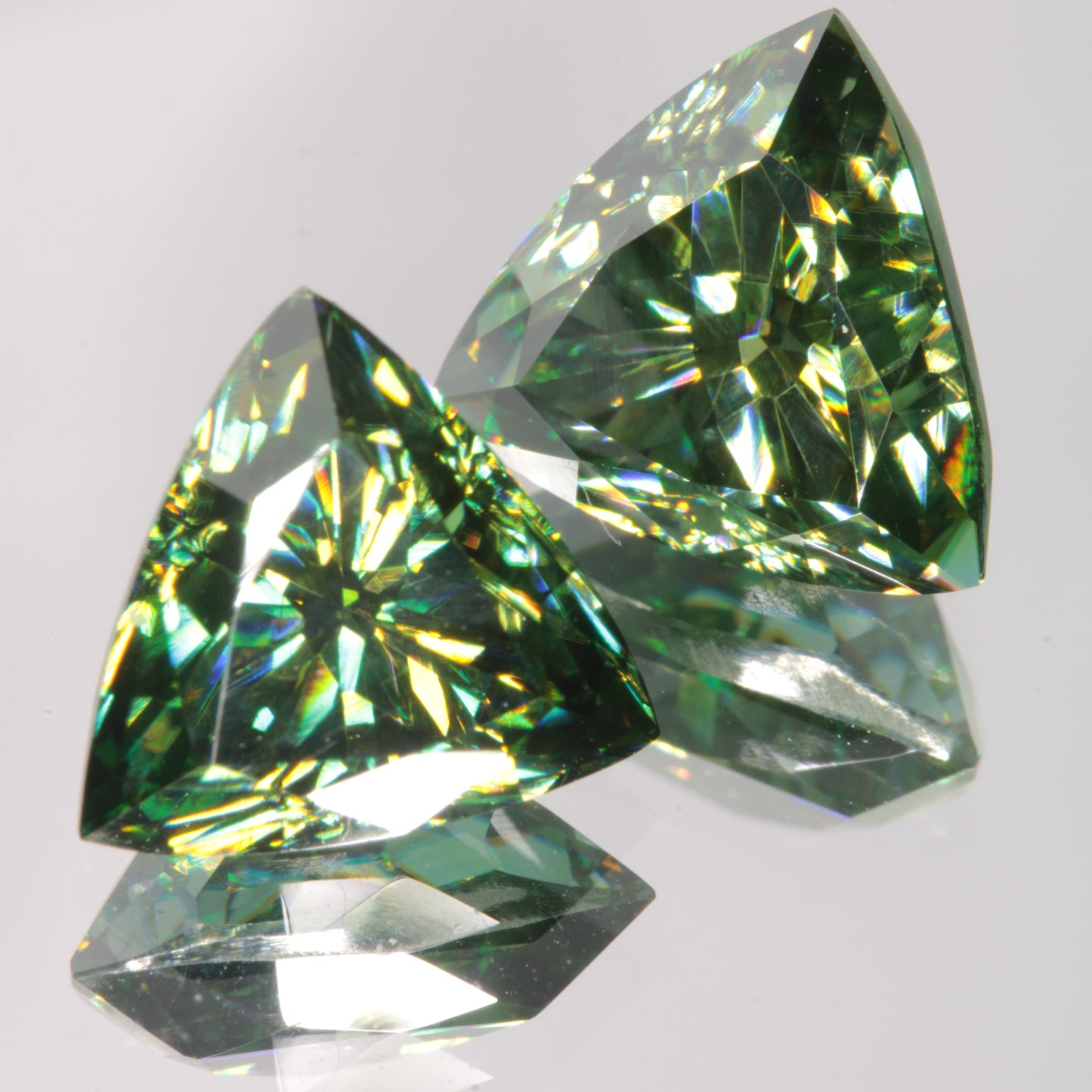 Dichroic Moissanite Faceted Trillion Gemstone, Blue and Yellow Moissanite