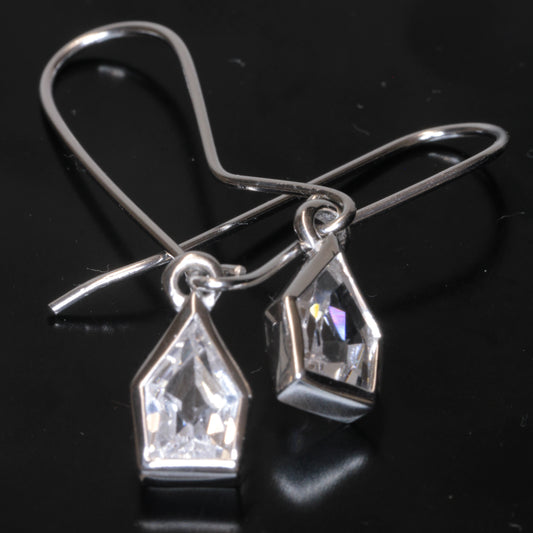 EOTS Cut F-35 Window and Round Cut Sapphire Earrings in Sterling Silver (F35 Gem)